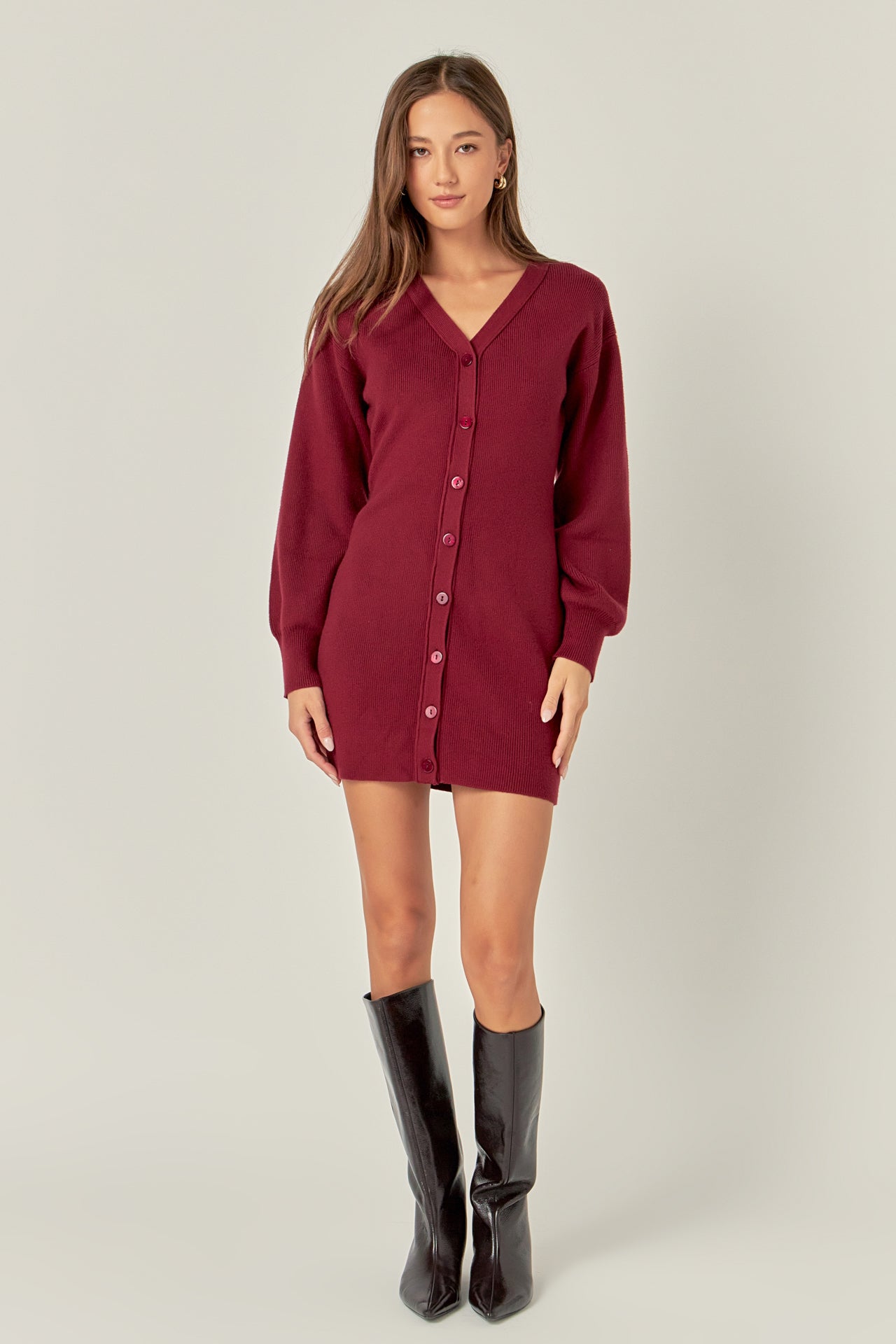 GREY LAB - V-Neck Cardigan Mini Knit Dress - DRESSES available at Objectrare