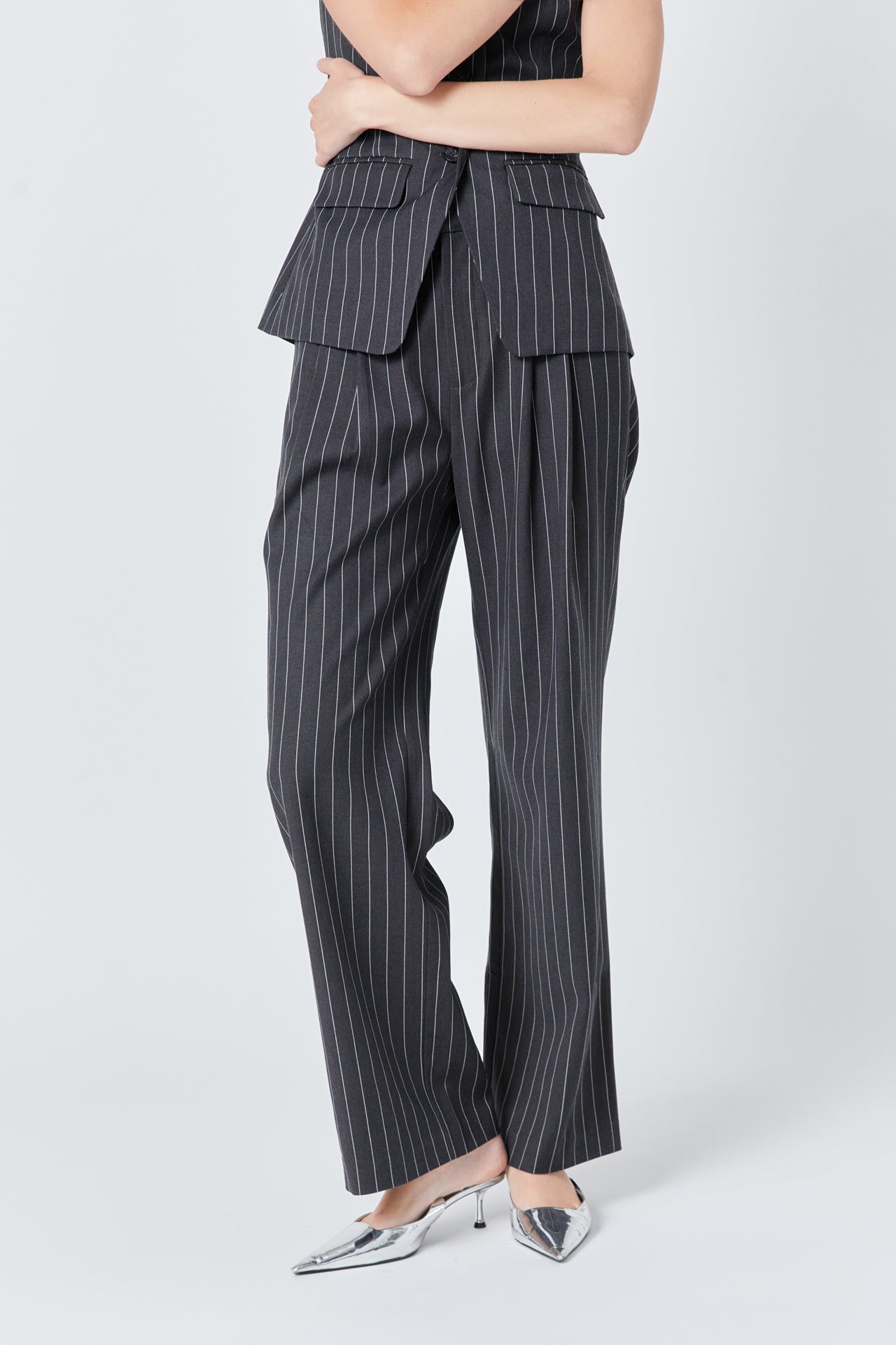 ENDLESS ROSE - Pinstriped High Waisted Trouser - PANTS available at Objectrare