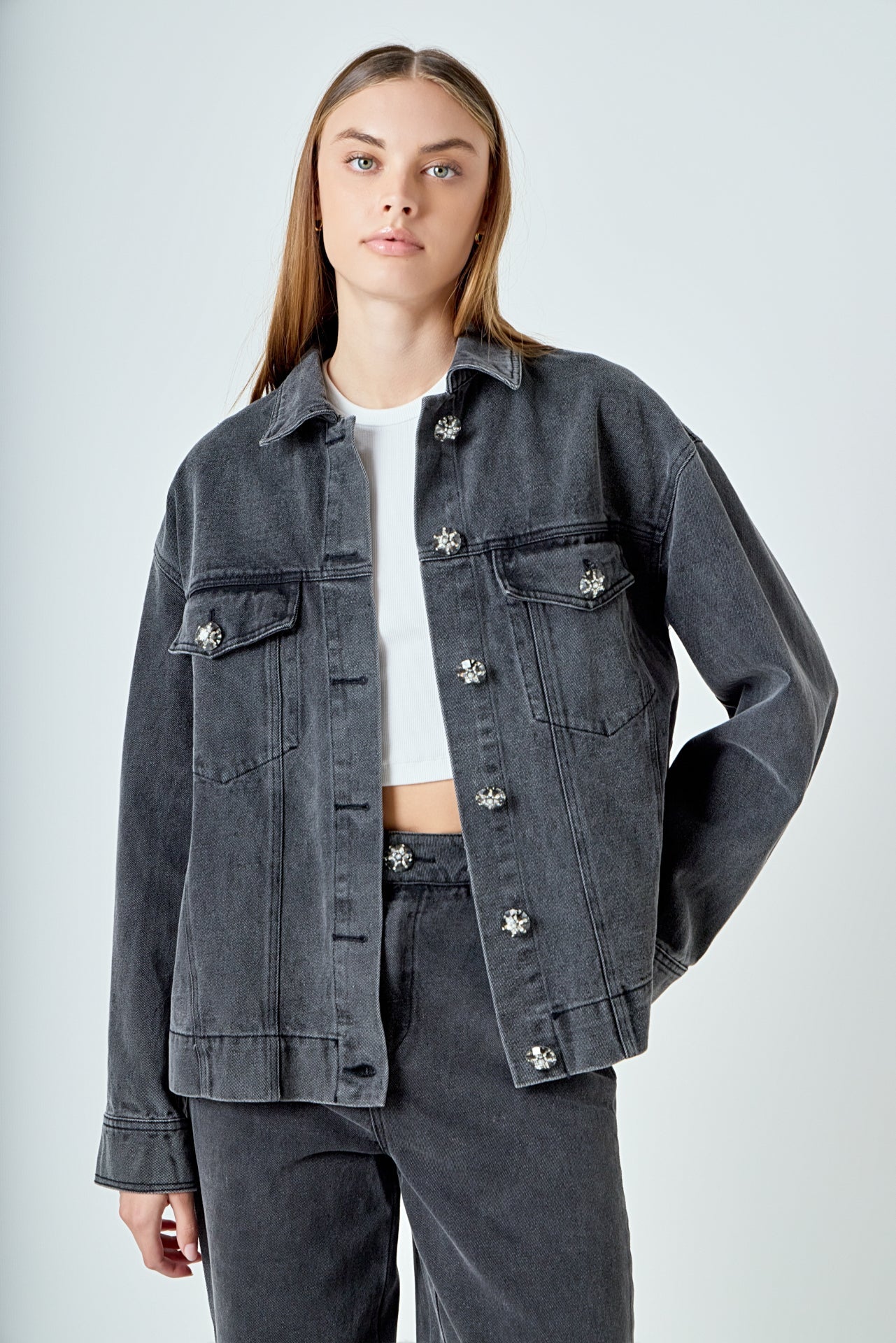ENDLESS ROSE - Denim Jacket with Pockets - JACKETS available at Objectrare