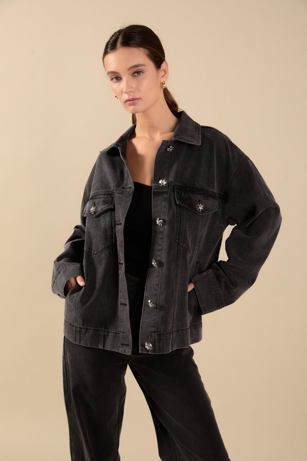 ENDLESS ROSE - Denim Jacket with Pockets - JACKETS available at Objectrare