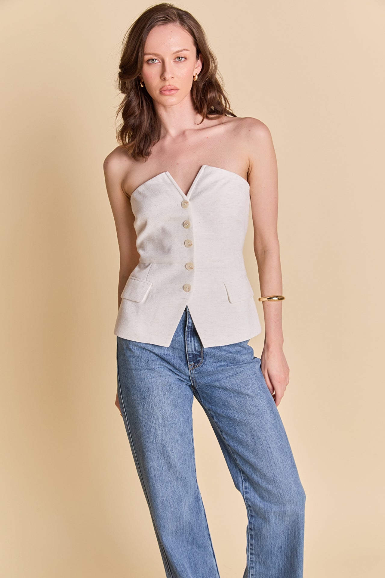ENDLESS ROSE - Linen Button Up Tube Top - TOPS available at Objectrare