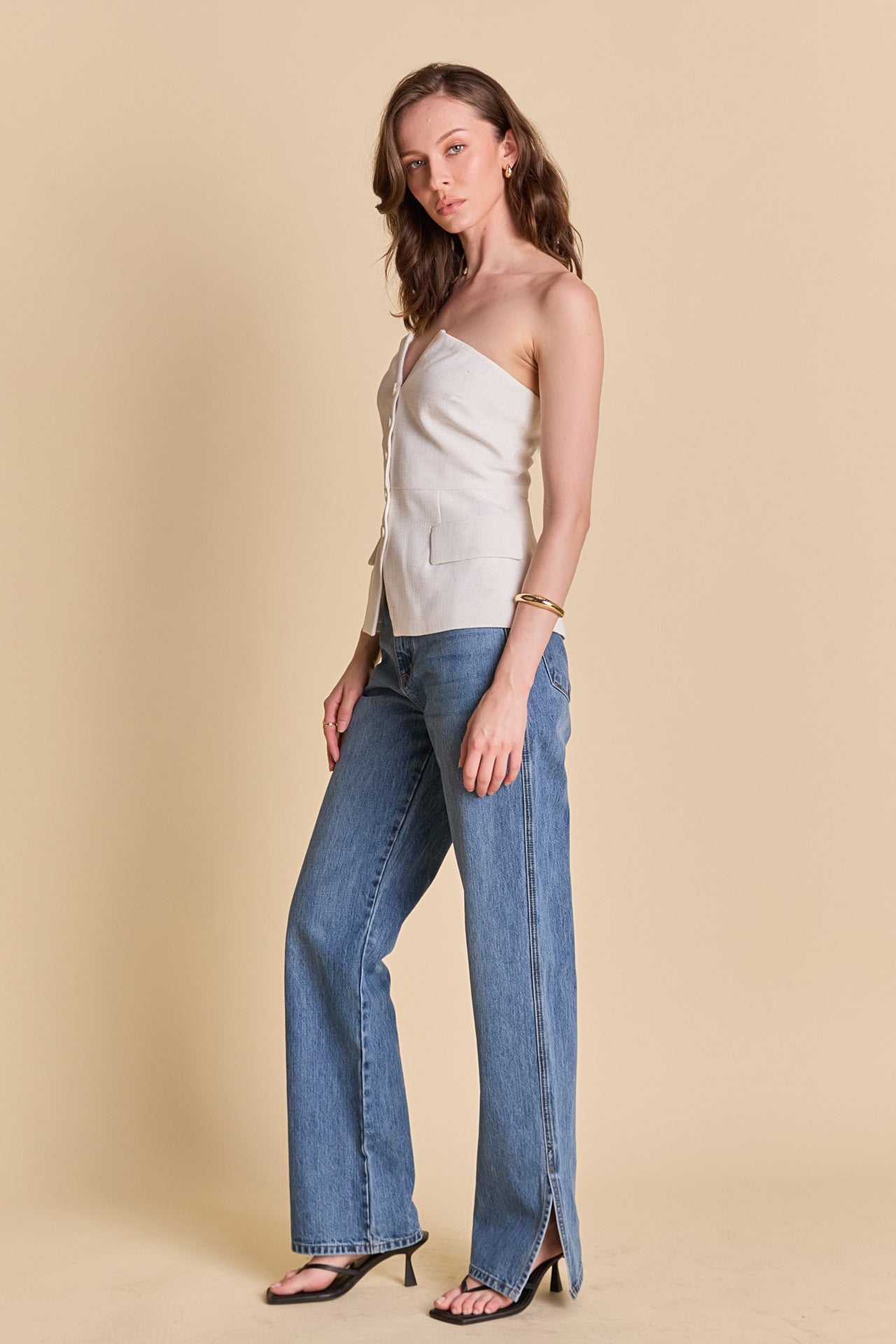 ENDLESS ROSE - Linen Button Up Tube Top - TOPS available at Objectrare