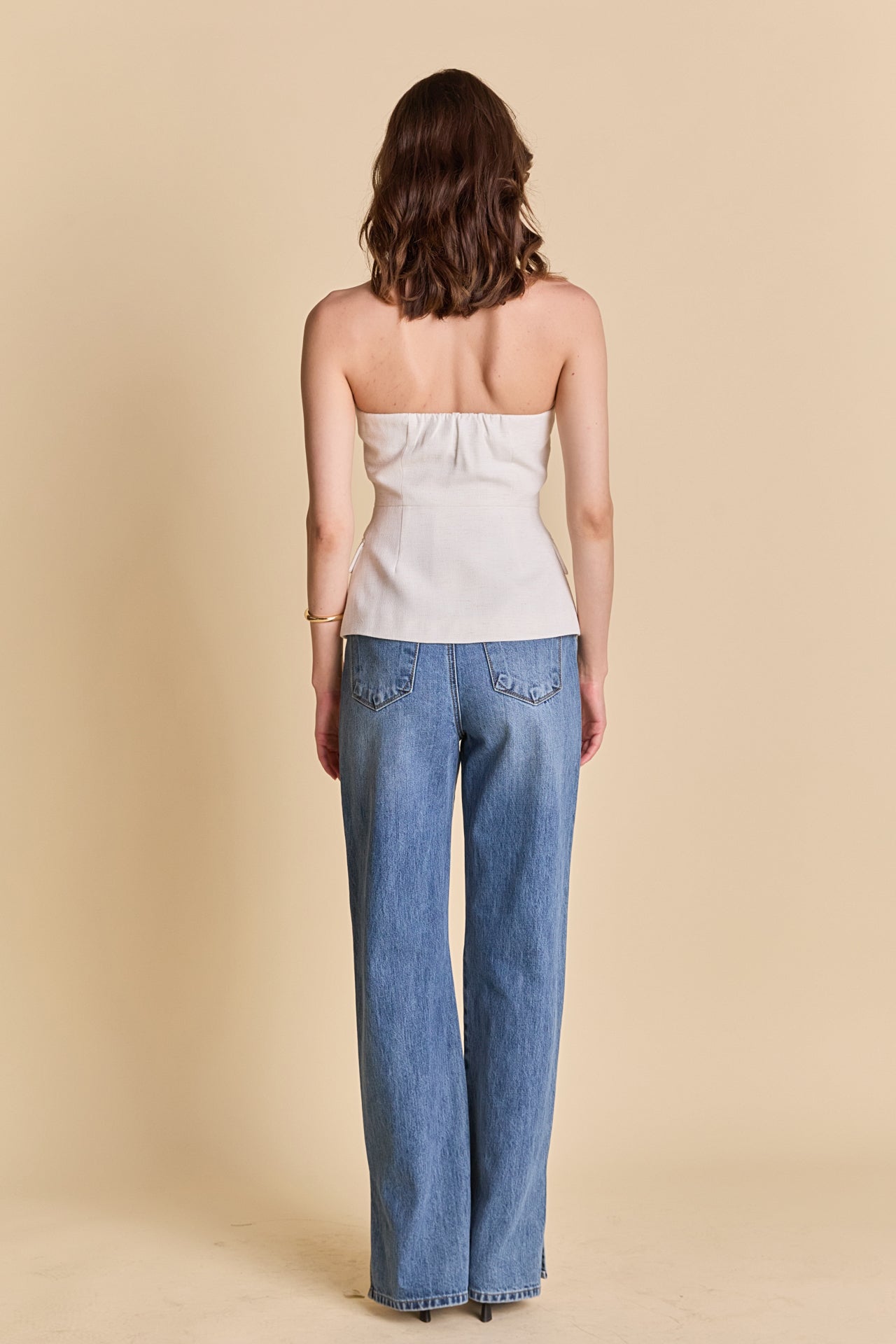 ENDLESS ROSE - Linen Button Up Tube Top - TOPS available at Objectrare