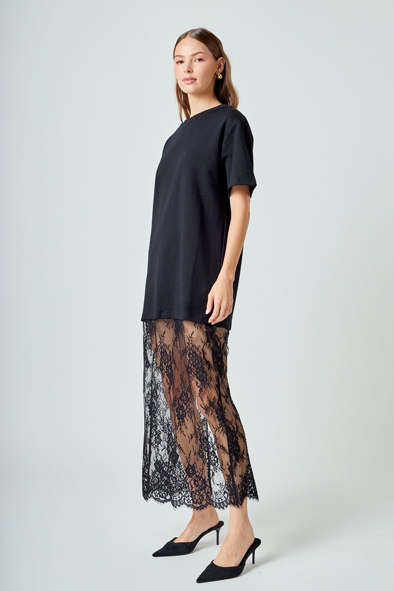 ENDLESS ROSE - Mix Media T-shirt Lace Dress - DRESSES available at Objectrare