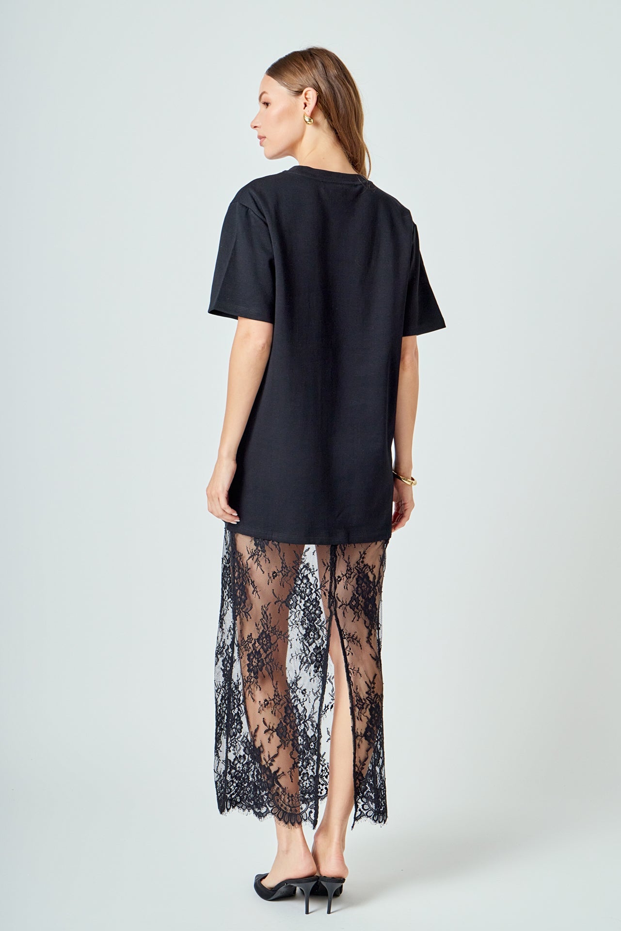ENDLESS ROSE - Mix Media T-shirt Lace Dress - DRESSES available at Objectrare