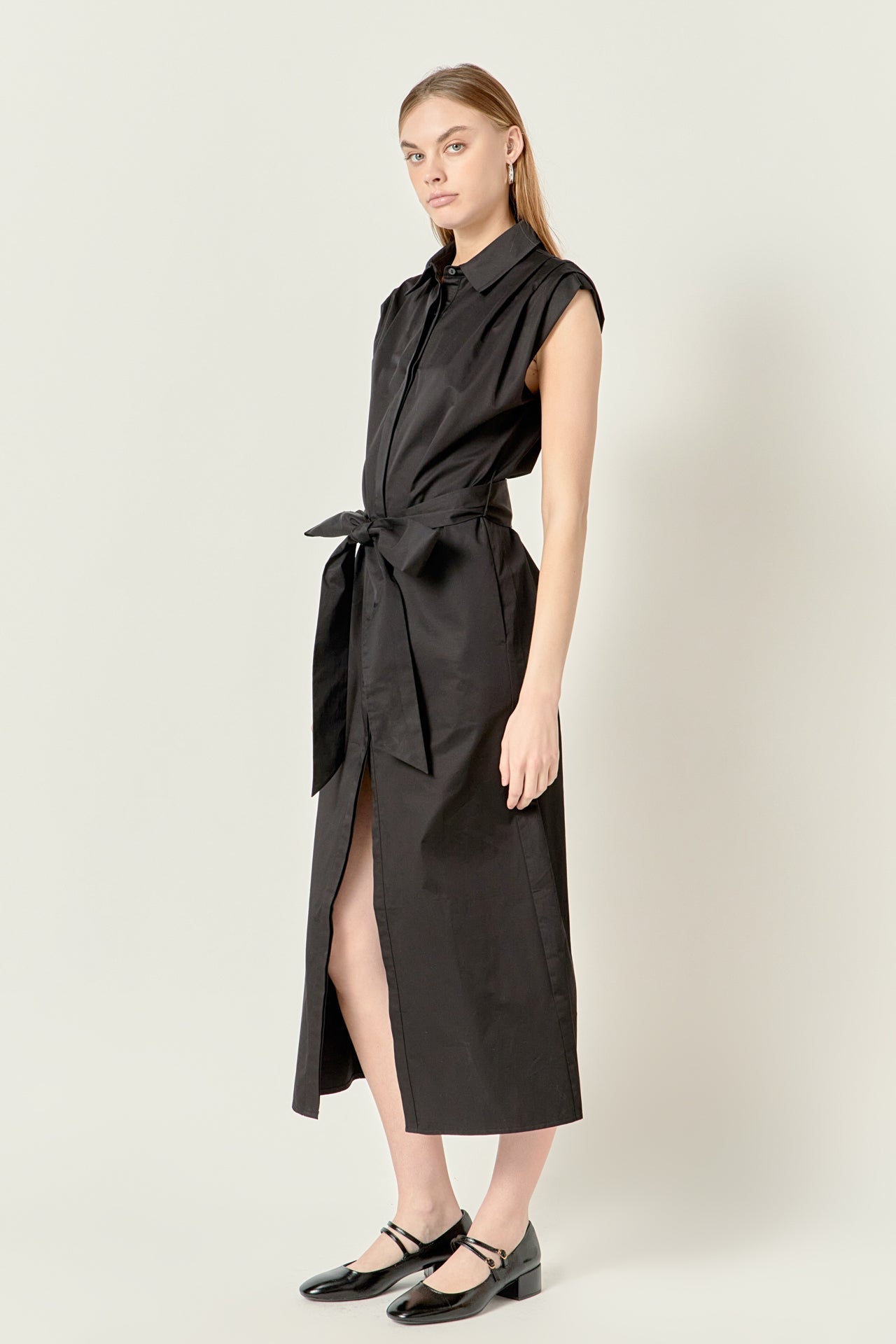 ENGLISH FACTORY - Sable Shoulder Pleated Button-Up Dress - DRESSES available at Objectrare