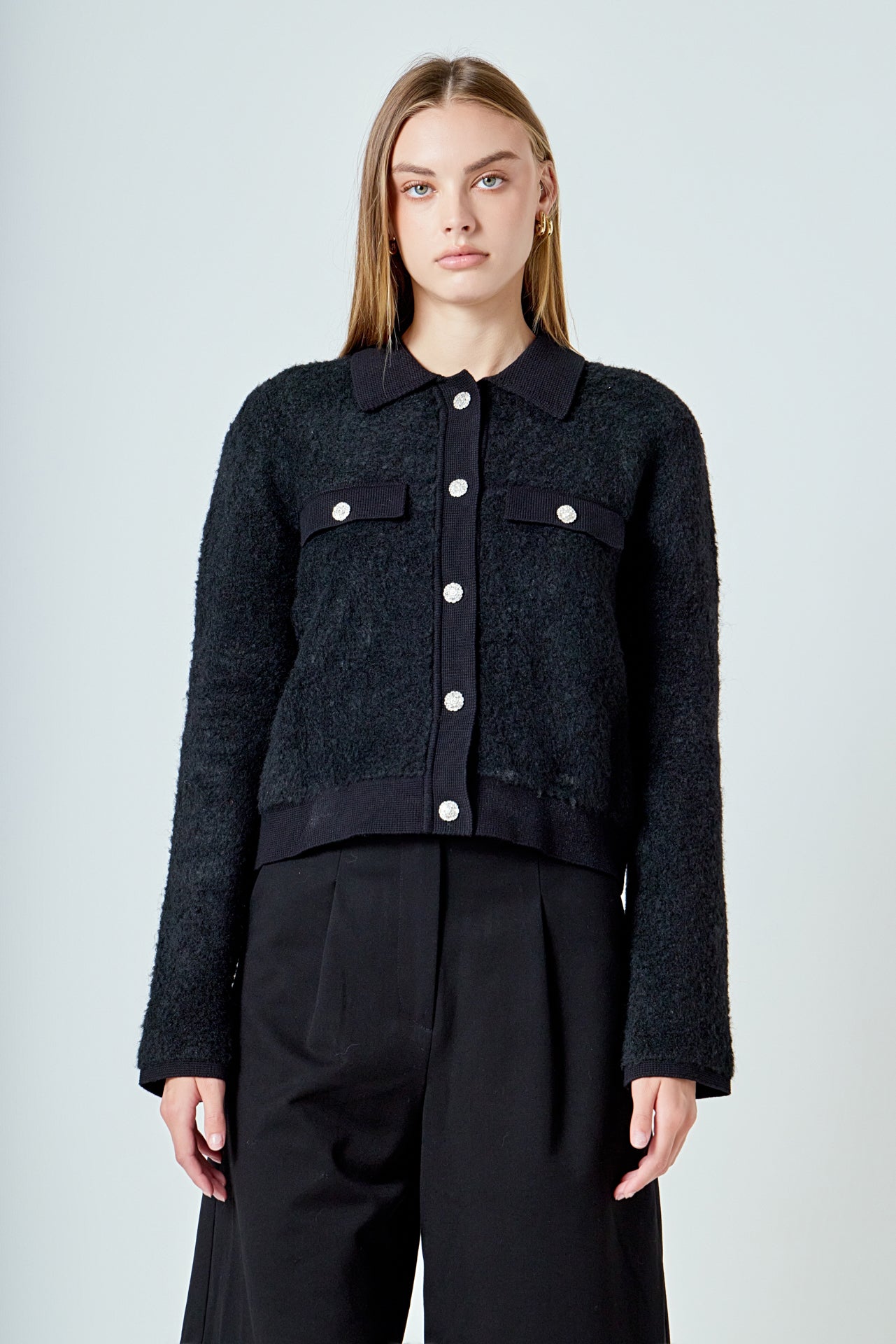 ENDLESS ROSE - Collared Button Up Cardigan - SWEATERS & KNITS available at Objectrare