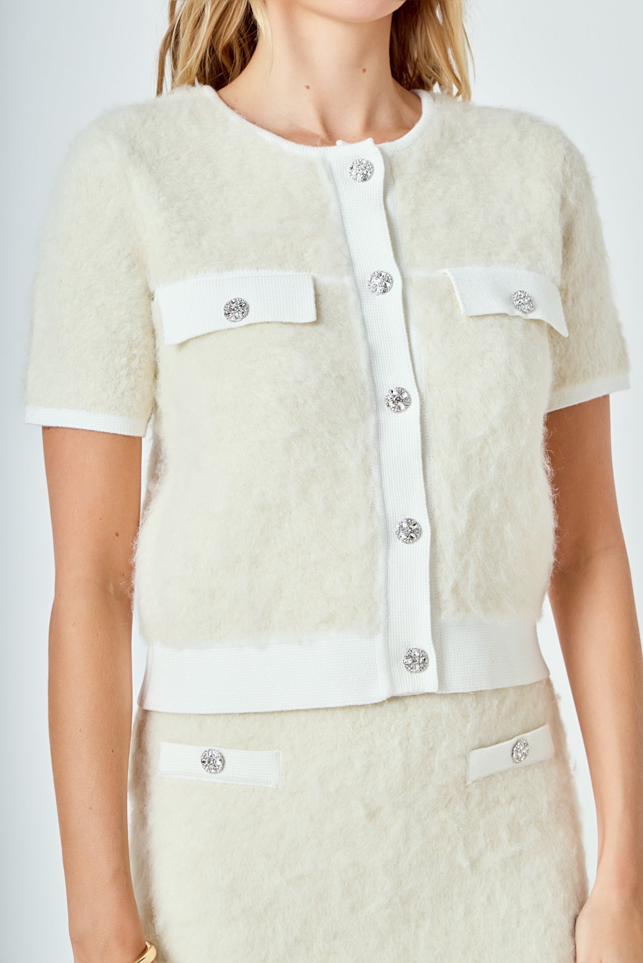 ENDLESS ROSE - Round Neck Short Sleeve Cardigan Sweater - SWEATERS & KNITS available at Objectrare