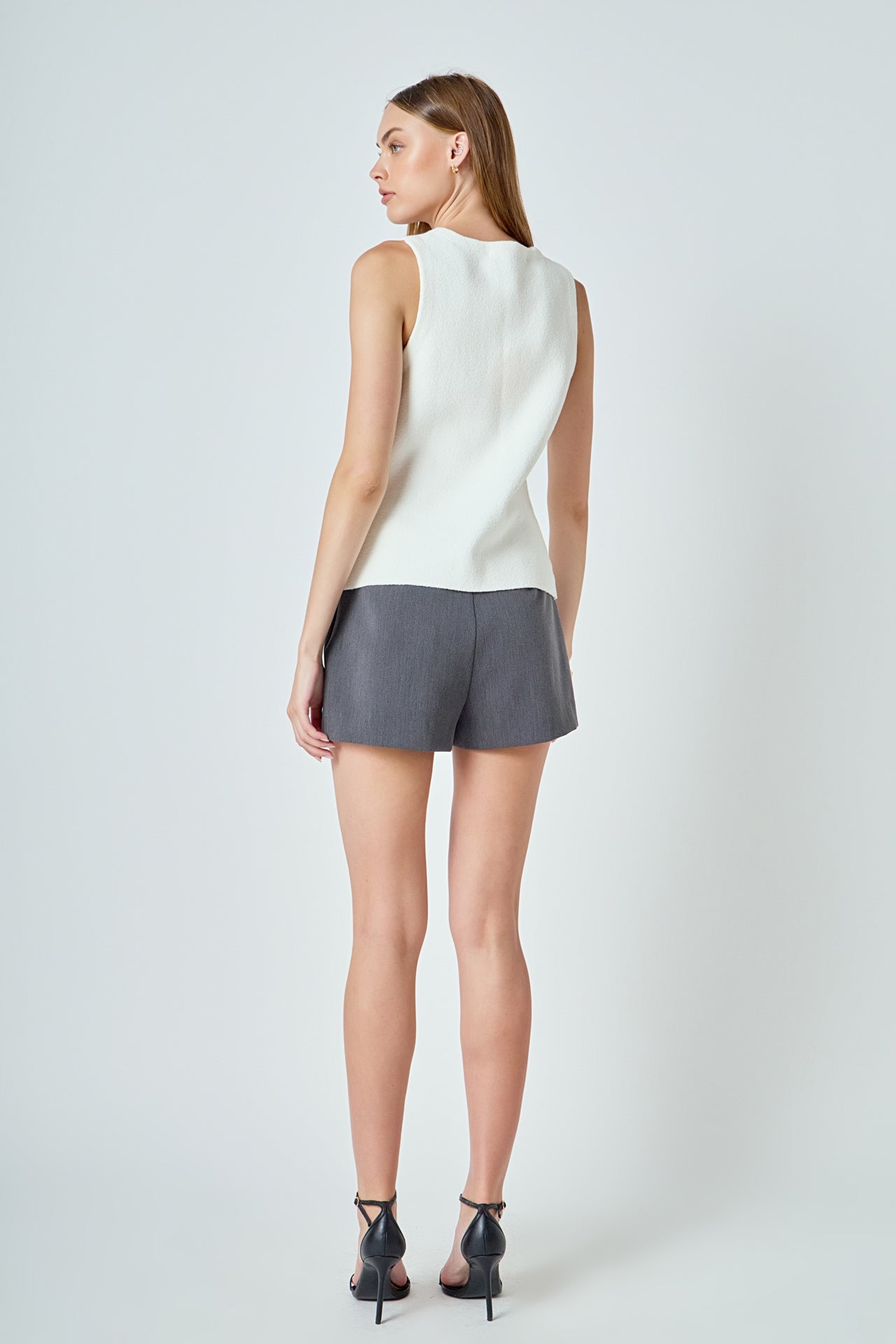 ENDLESS ROSE - Round Neck Buttoned Knit Vest - TOPS available at Objectrare