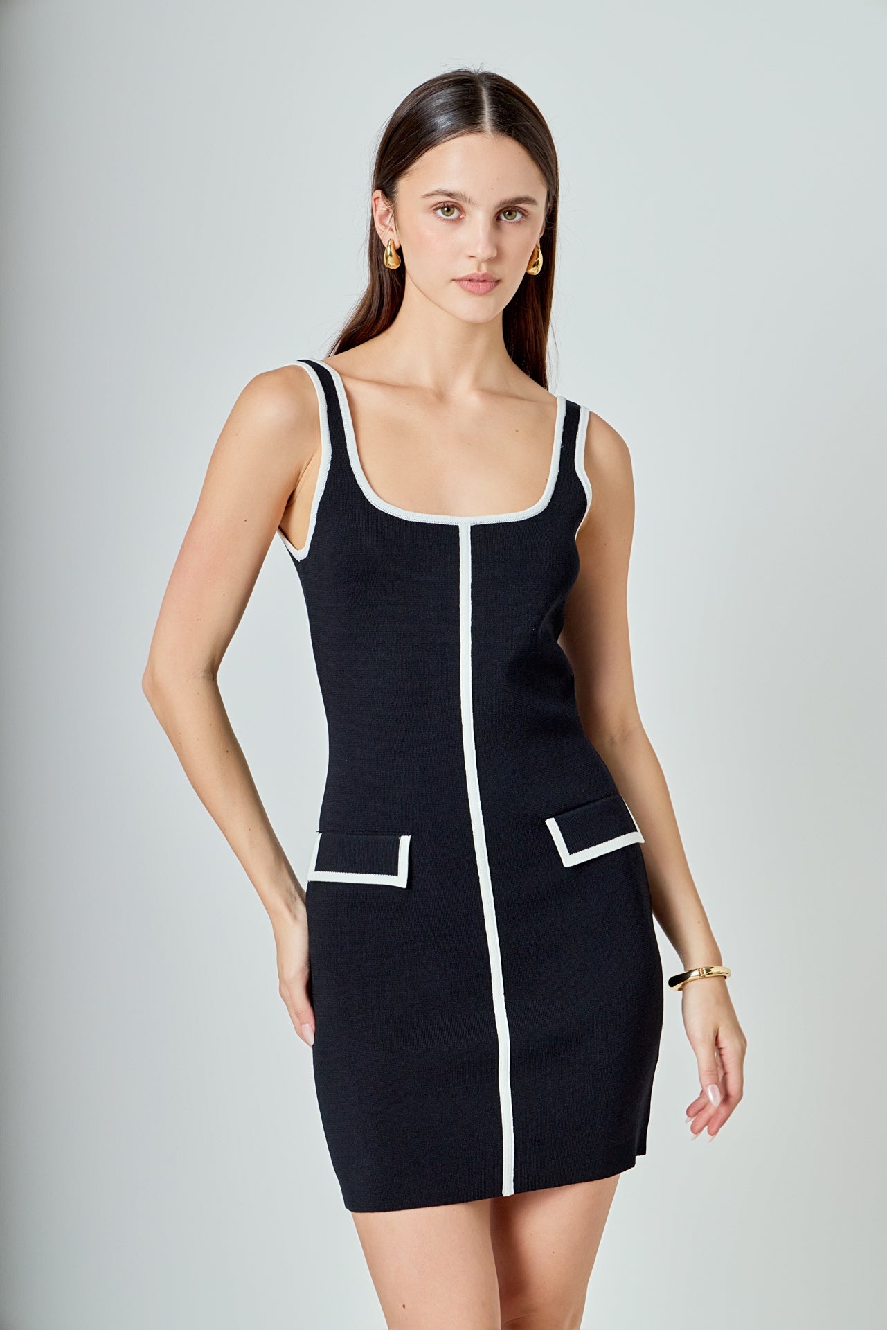 ENDLESS ROSE - Contrast Square Neck Mini Knit Dress - DRESSES available at Objectrare
