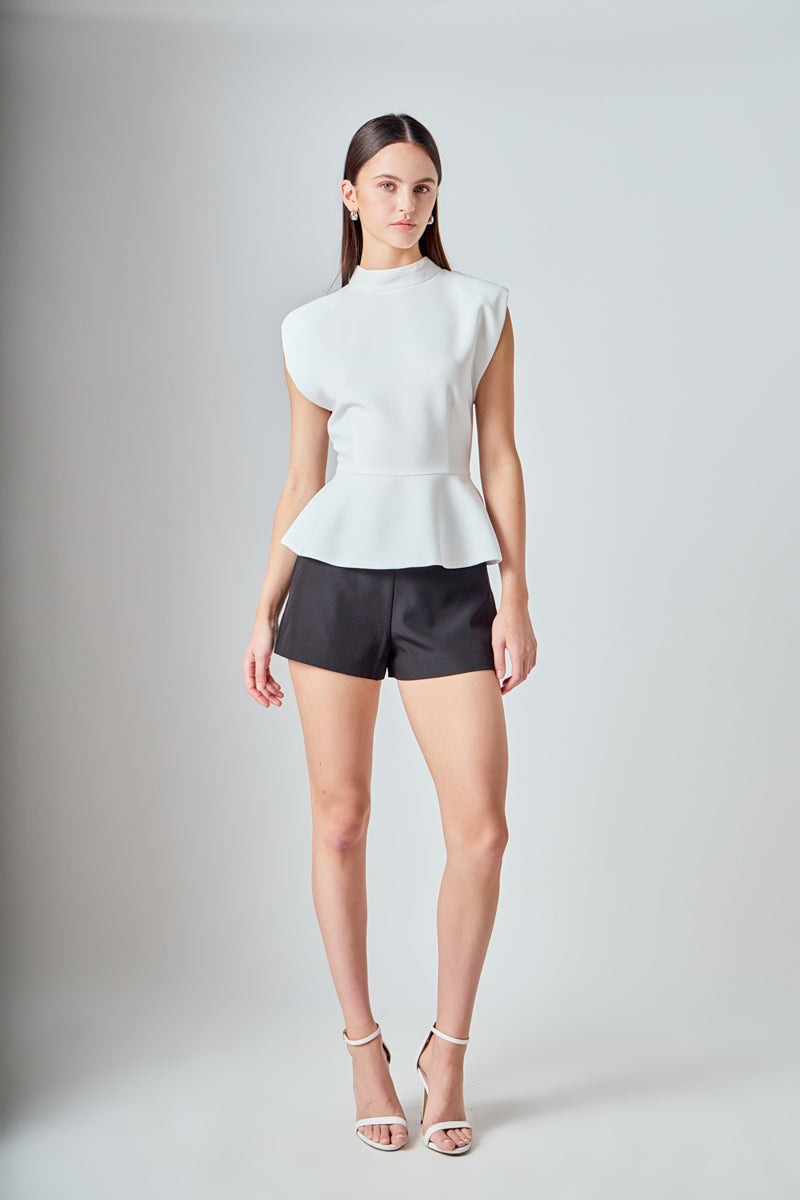 Mock Neck Sleeveless Peplum Top