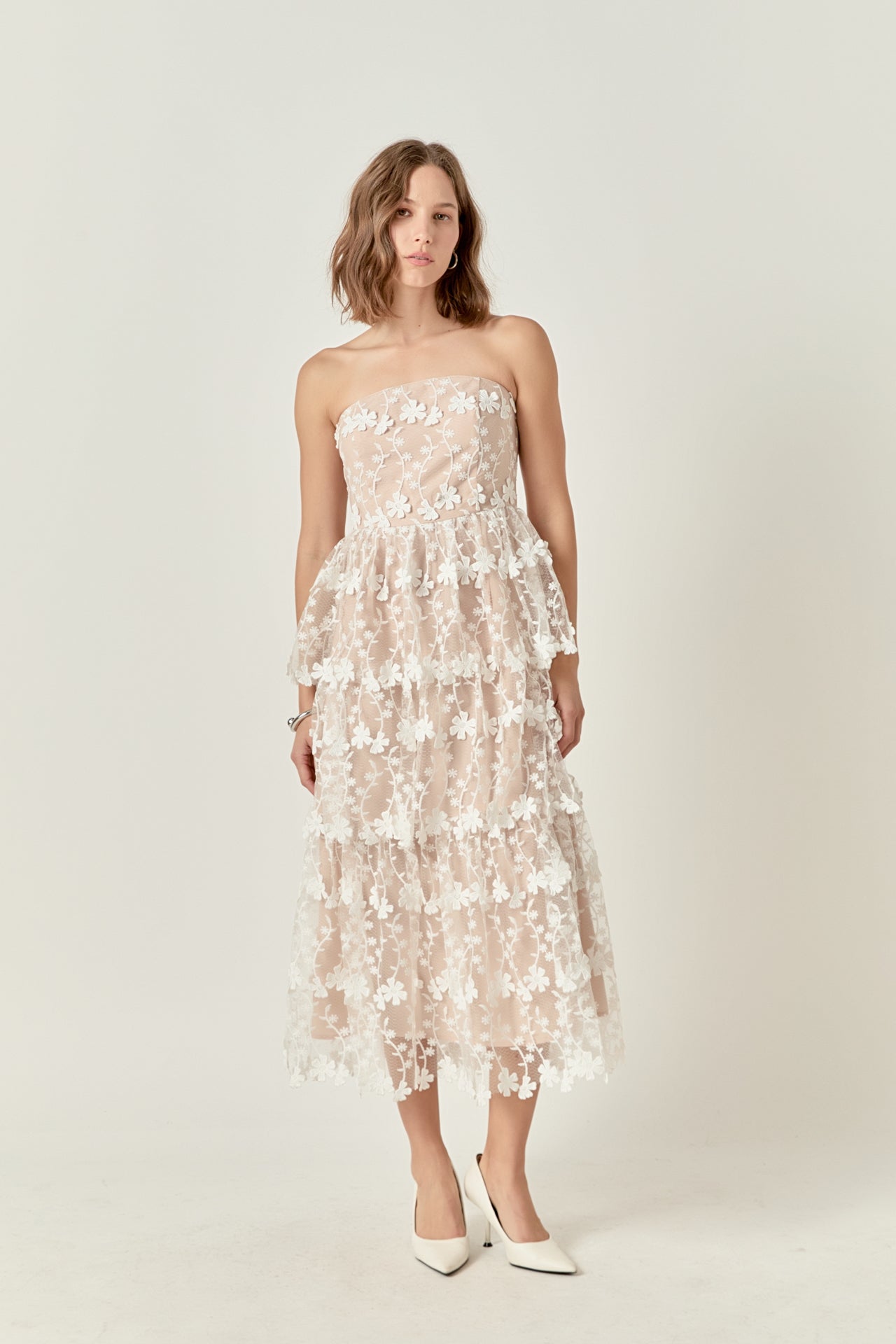 ENDLESS ROSE - Strapless Crochet Layered Midi Dress - DRESSES available at Objectrare