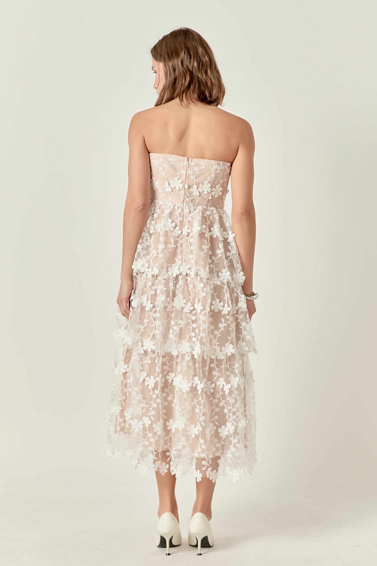 ENDLESS ROSE - Strapless Crochet Layered Midi Dress - DRESSES available at Objectrare
