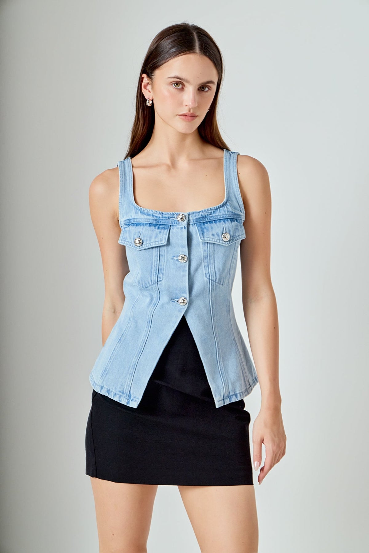 ENDLESS ROSE - Zoe Denim Fitted Vest - TOPS available at Objectrare