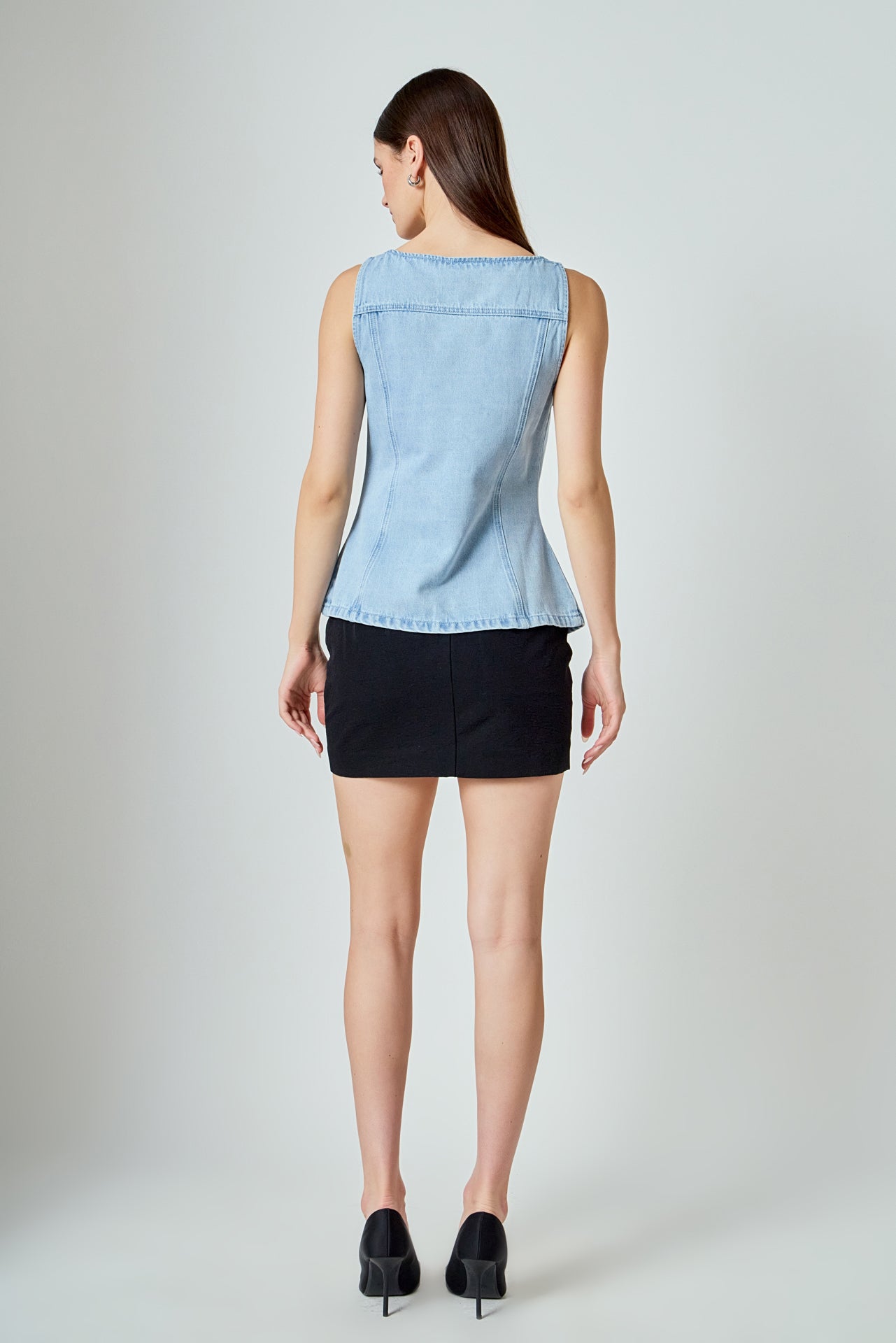 ENDLESS ROSE - Zoe Denim Fitted Vest - TOPS available at Objectrare