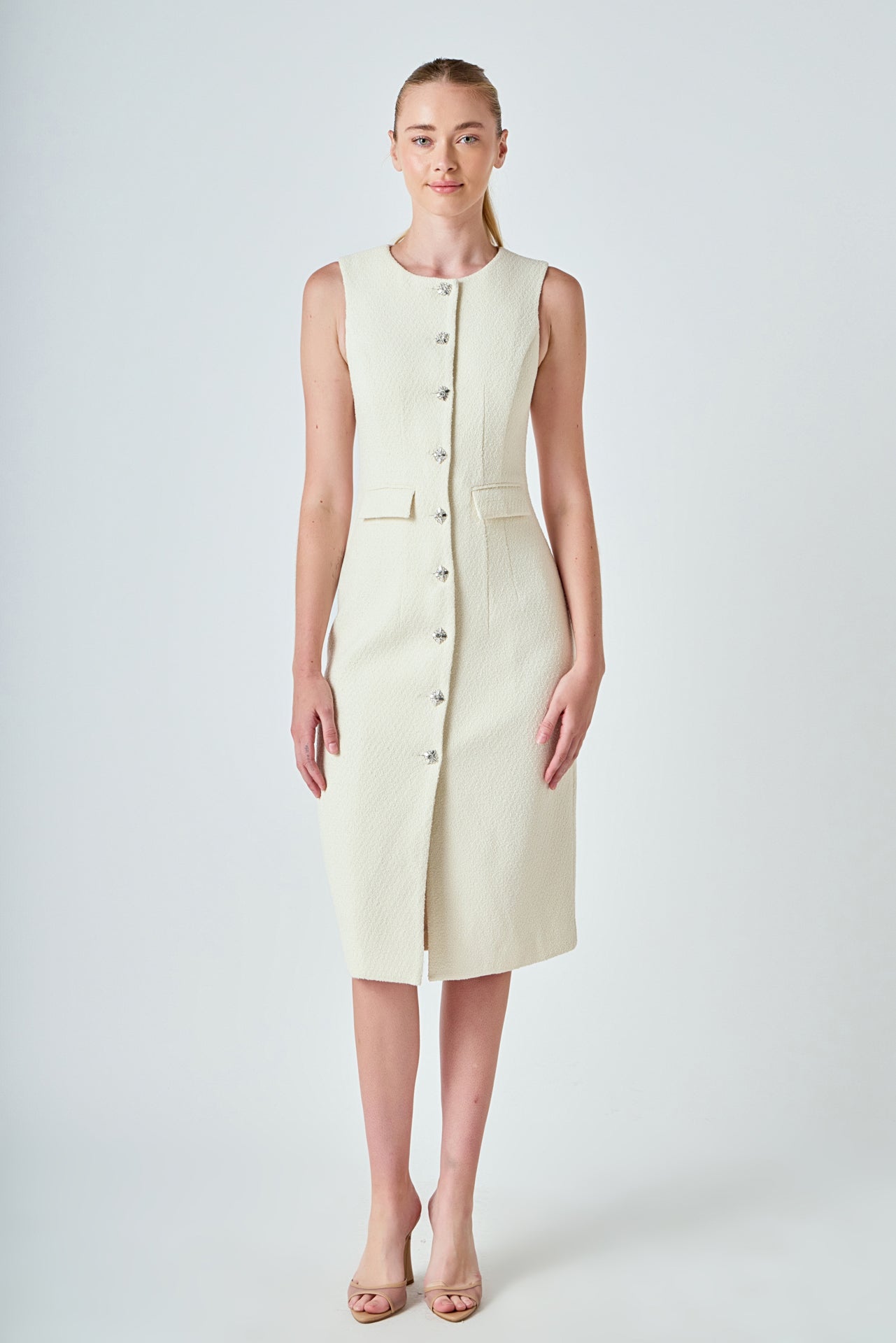 ENDLESS ROSE - Jewel Buttoned Sleeveless Midi Dress - DRESSES available at Objectrare