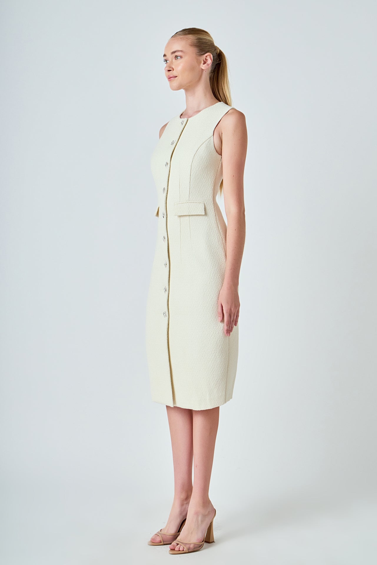 ENDLESS ROSE - Jewel Buttoned Sleeveless Midi Dress - DRESSES available at Objectrare
