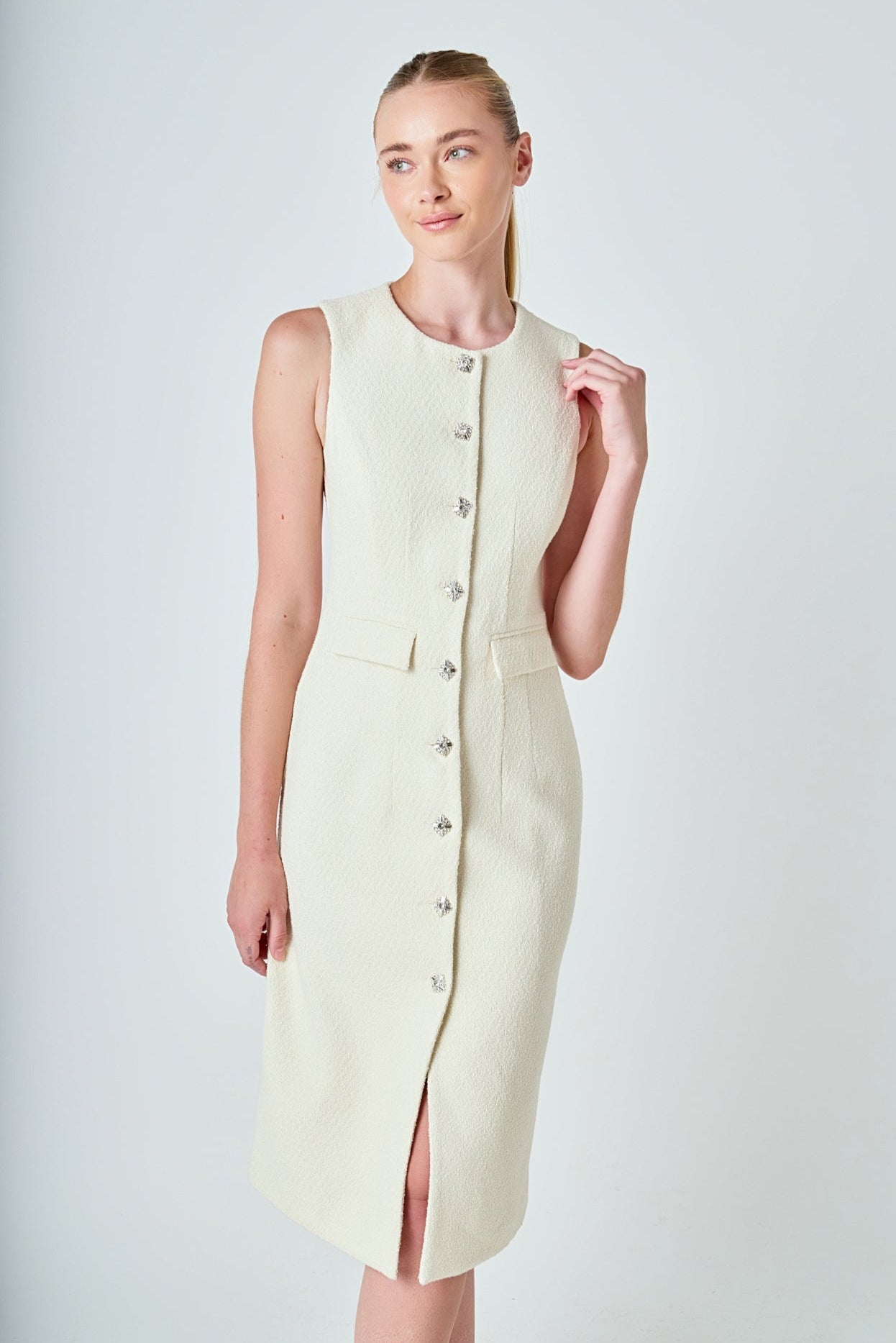 ENDLESS ROSE - Jewel Buttoned Sleeveless Midi Dress - DRESSES available at Objectrare