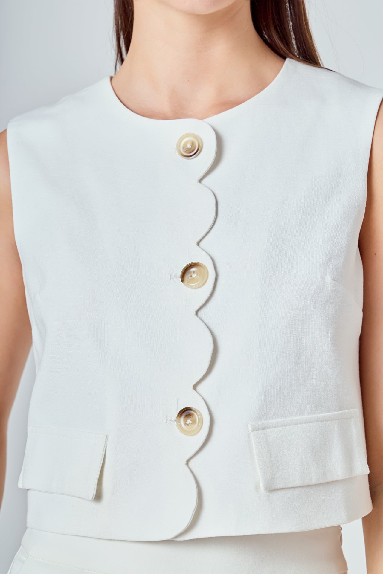 ENDLESS ROSE - Catherine Scallop Edge Cropped Linen Vest - TOPS available at Objectrare