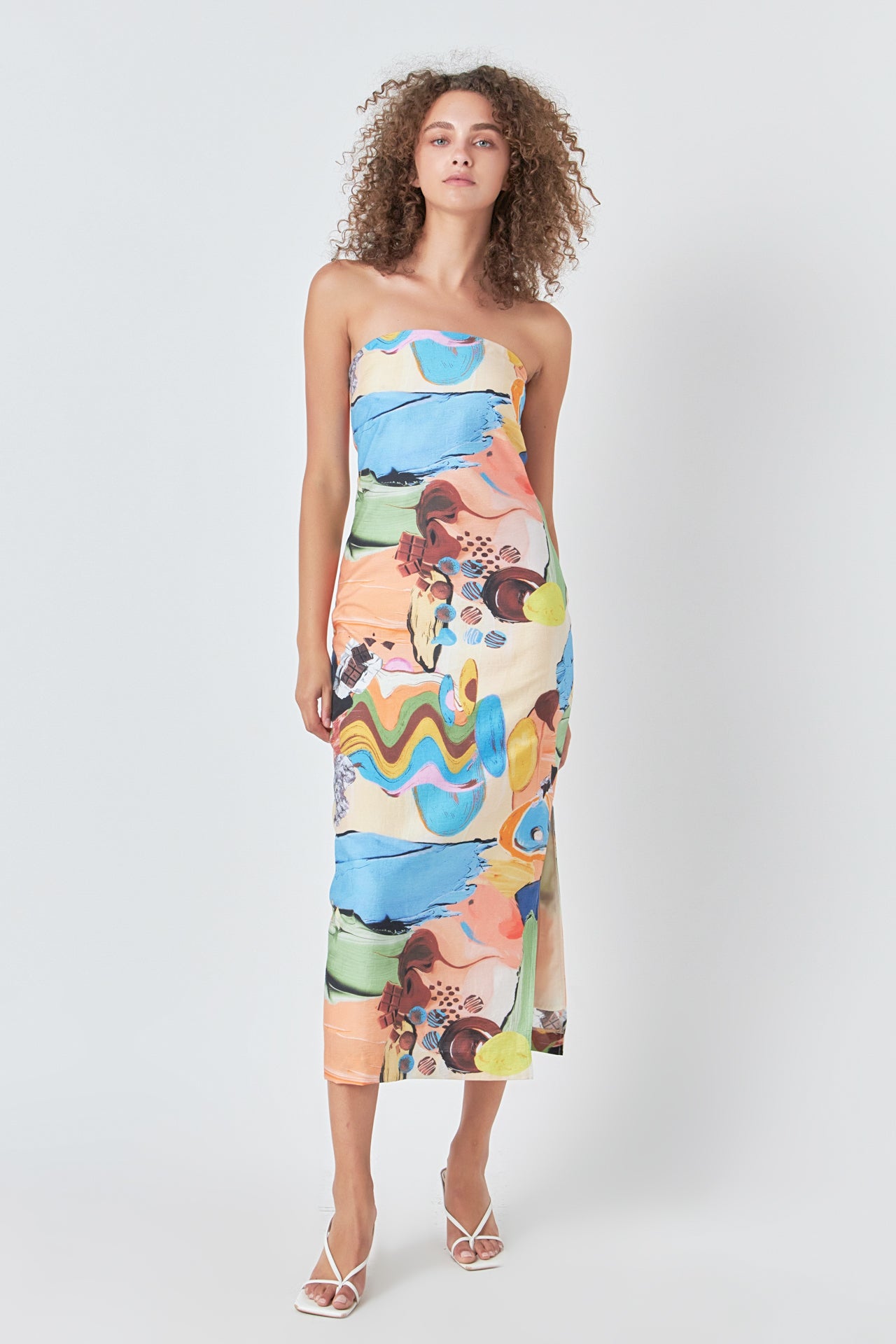 ENDLESS ROSE - Abstract Print Strapless Maxi Dress - DRESSES available at Objectrare