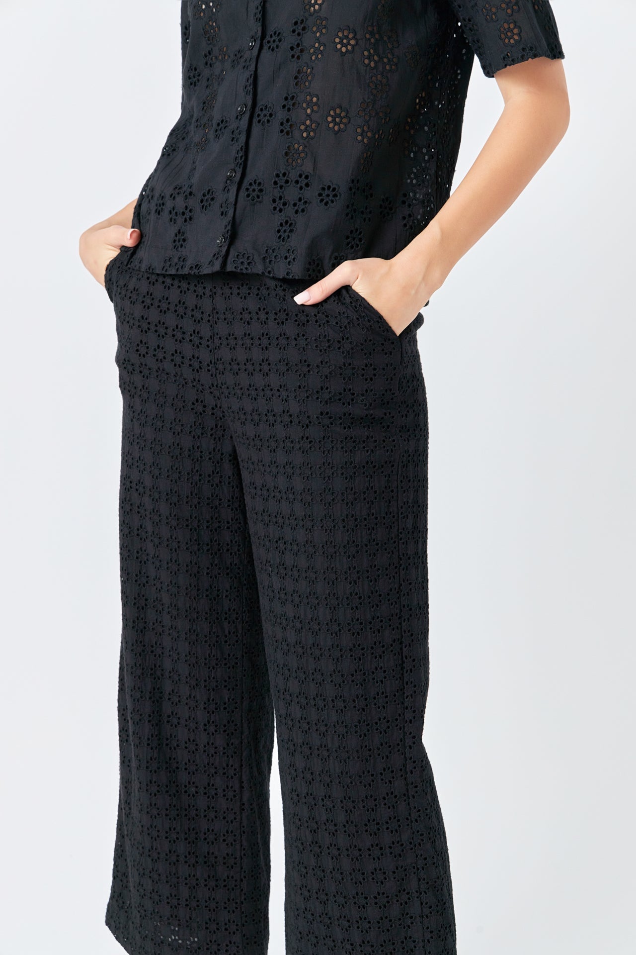 ENGLISH FACTORY - Broderie Lace Cropped Pants - PANTS available at Objectrare