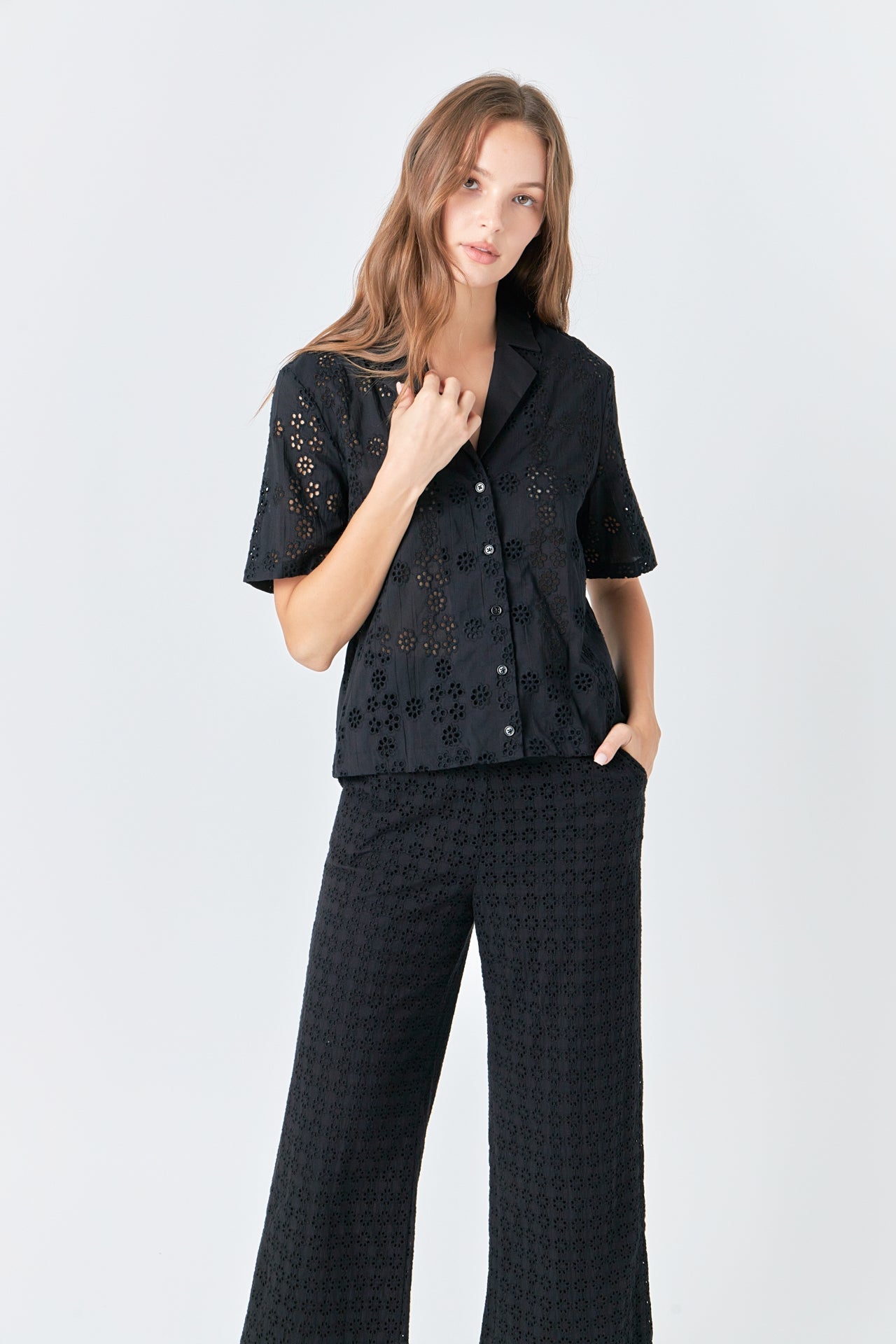 ENGLISH FACTORY - Broderie Lace Cropped Pants - PANTS available at Objectrare