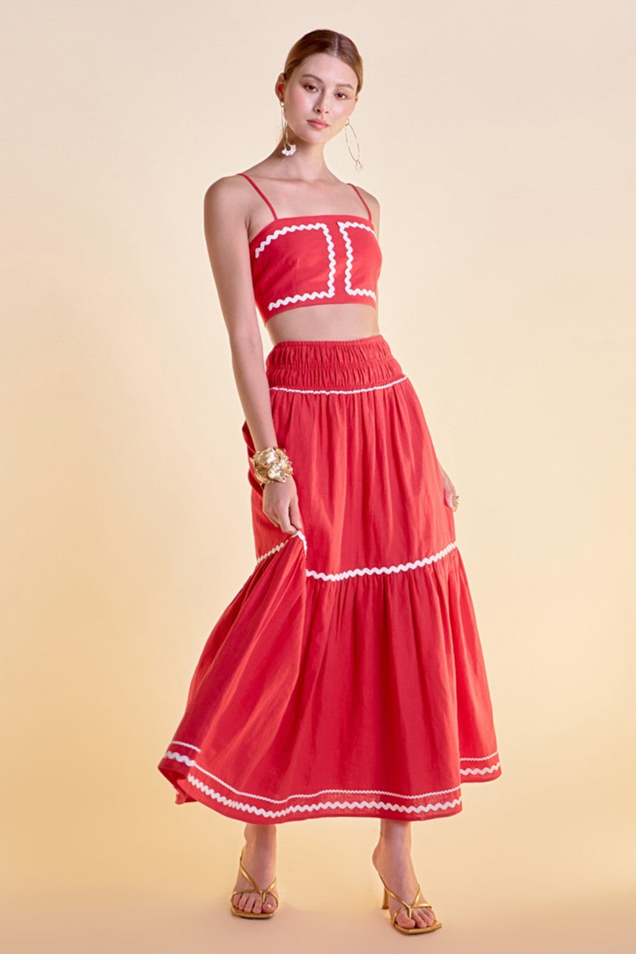 ENGLISH FACTORY - Linen Maxi Skirt w/ Ric Rac Trim - SKIRTS available at Objectrare
