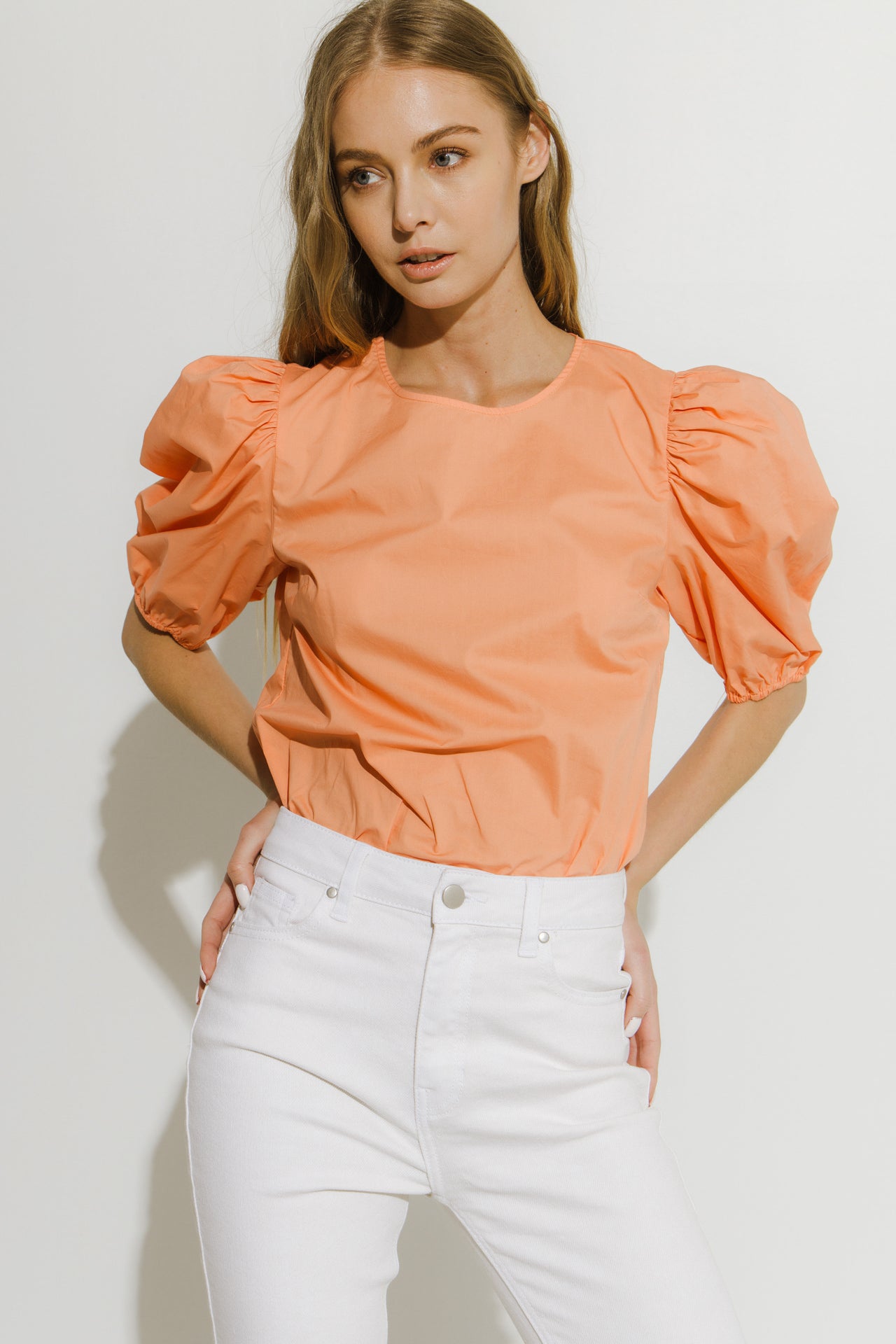 Poplin Puff Sleeve Top