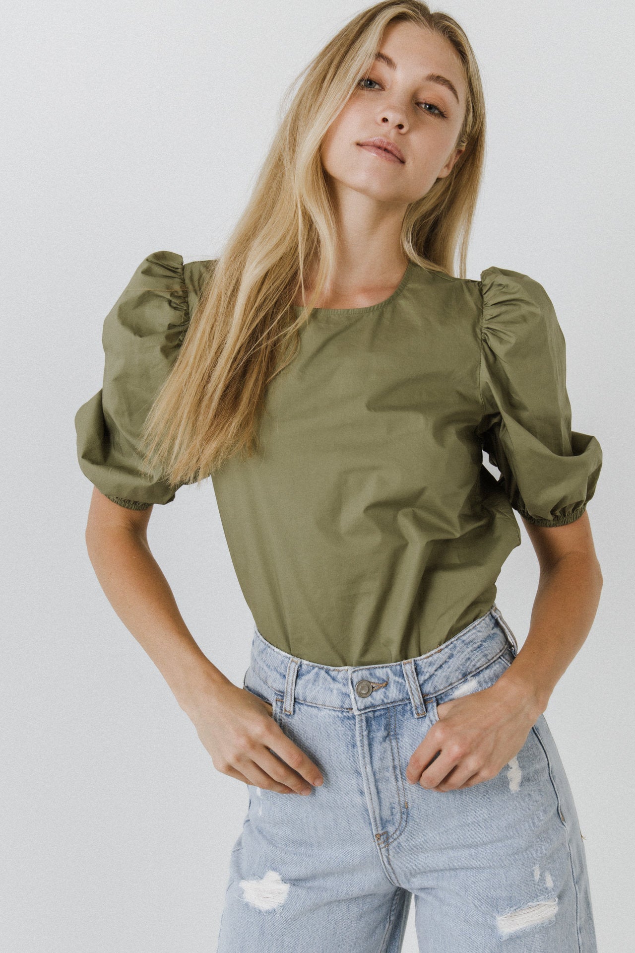 Puff Sleeve Top - Olive