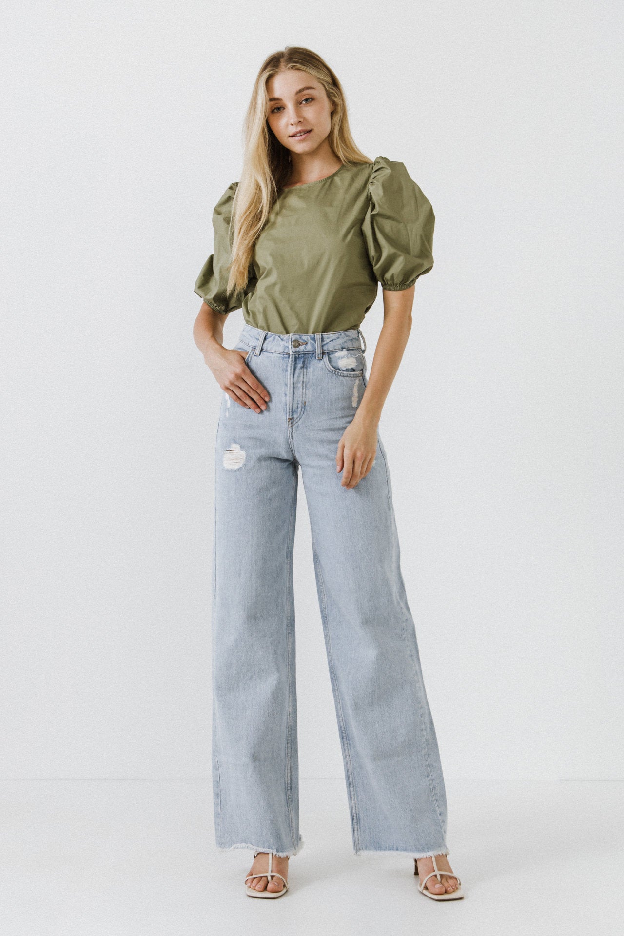 Puff Sleeve Top - Olive