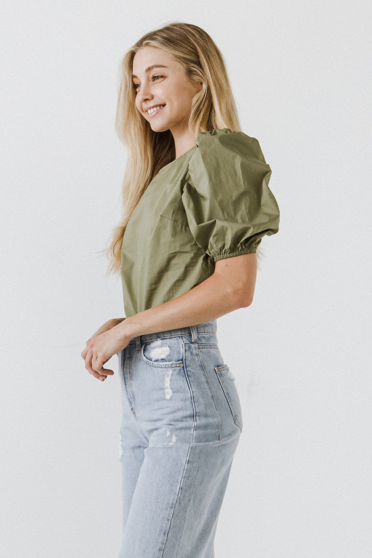 Puff Sleeve Top - Olive