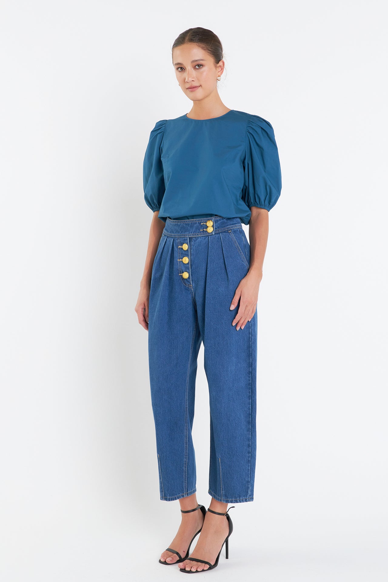 ENGLISH FACTORY - Poplin Puff Sleeve Top - TOPS available at Objectrare
