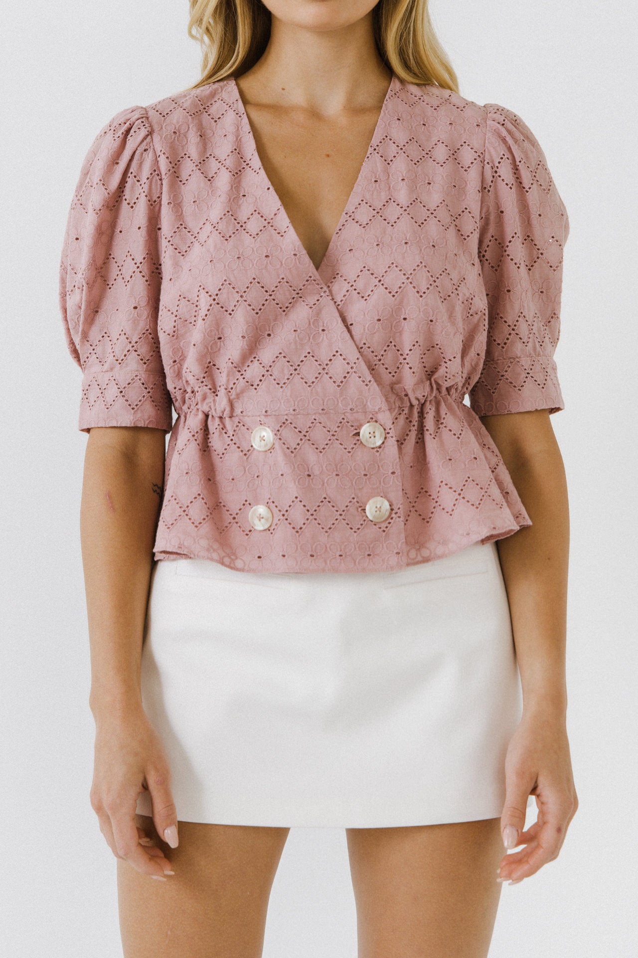 LA'VEN - Puff Sleeve Double Breasted Top - TOPS available at Objectrare