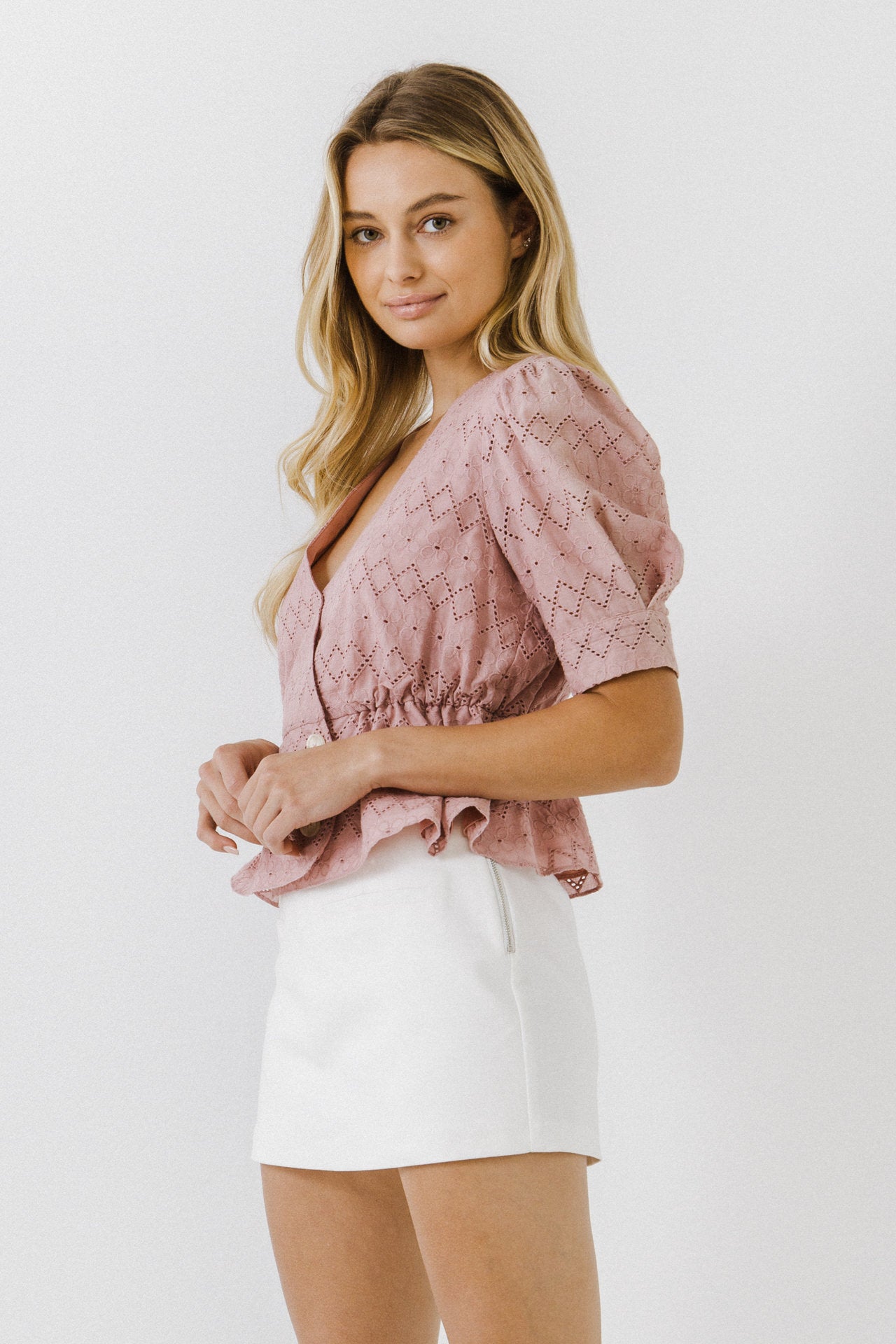 LA'VEN - Puff Sleeve Double Breasted Top - TOPS available at Objectrare