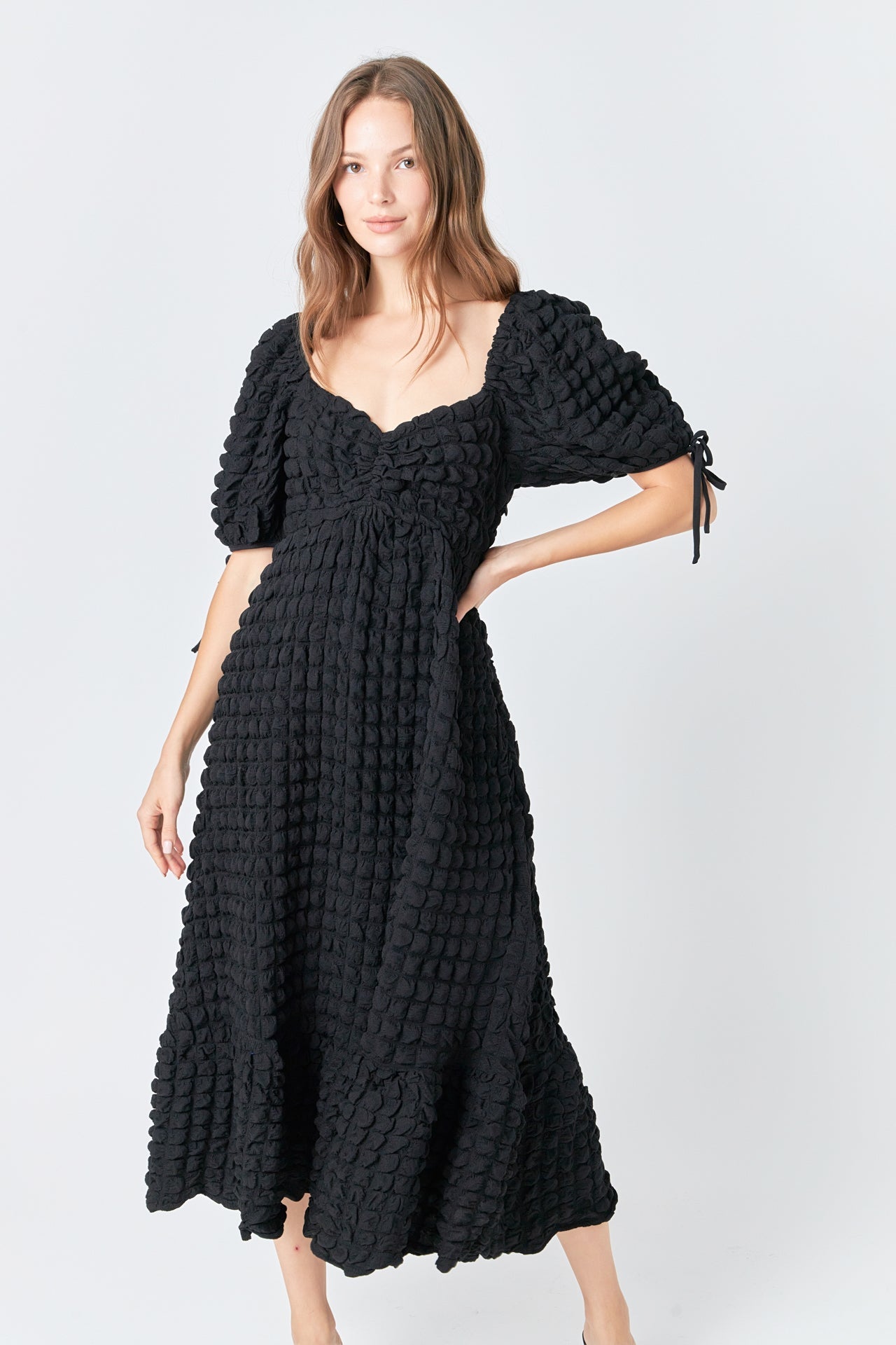 ENDLESS ROSE - Bubble Puff Sleeve Maxi Dress - DRESSES available at Objectrare