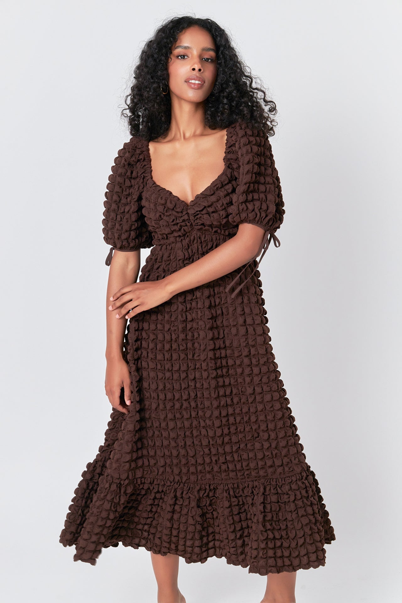 Bubble Puff Sleeve Maxi Dress