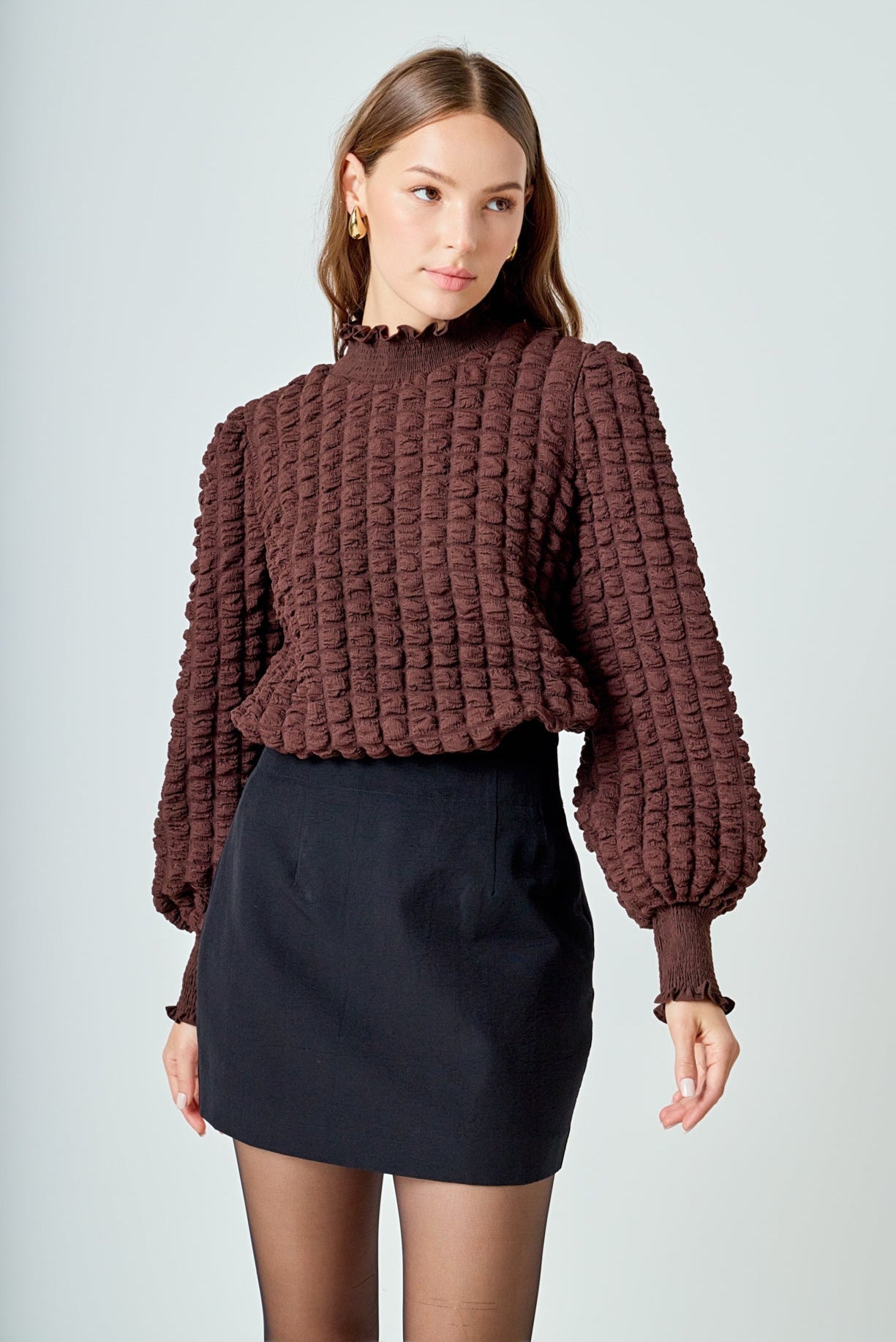 ENDLESS ROSE - Mock Neck Long-Sleeve Blouse - SHIRTS & BLOUSES available at Objectrare
