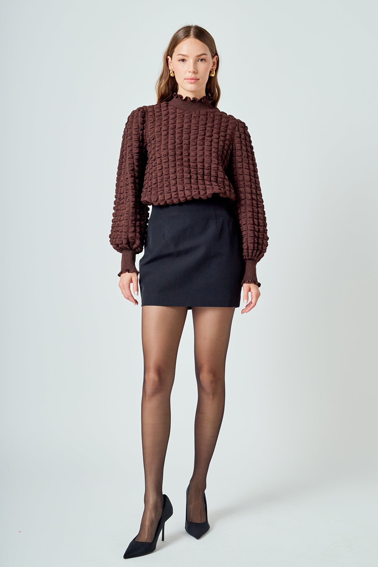 ENDLESS ROSE - Mock Neck Long-Sleeve Blouse - SHIRTS & BLOUSES available at Objectrare