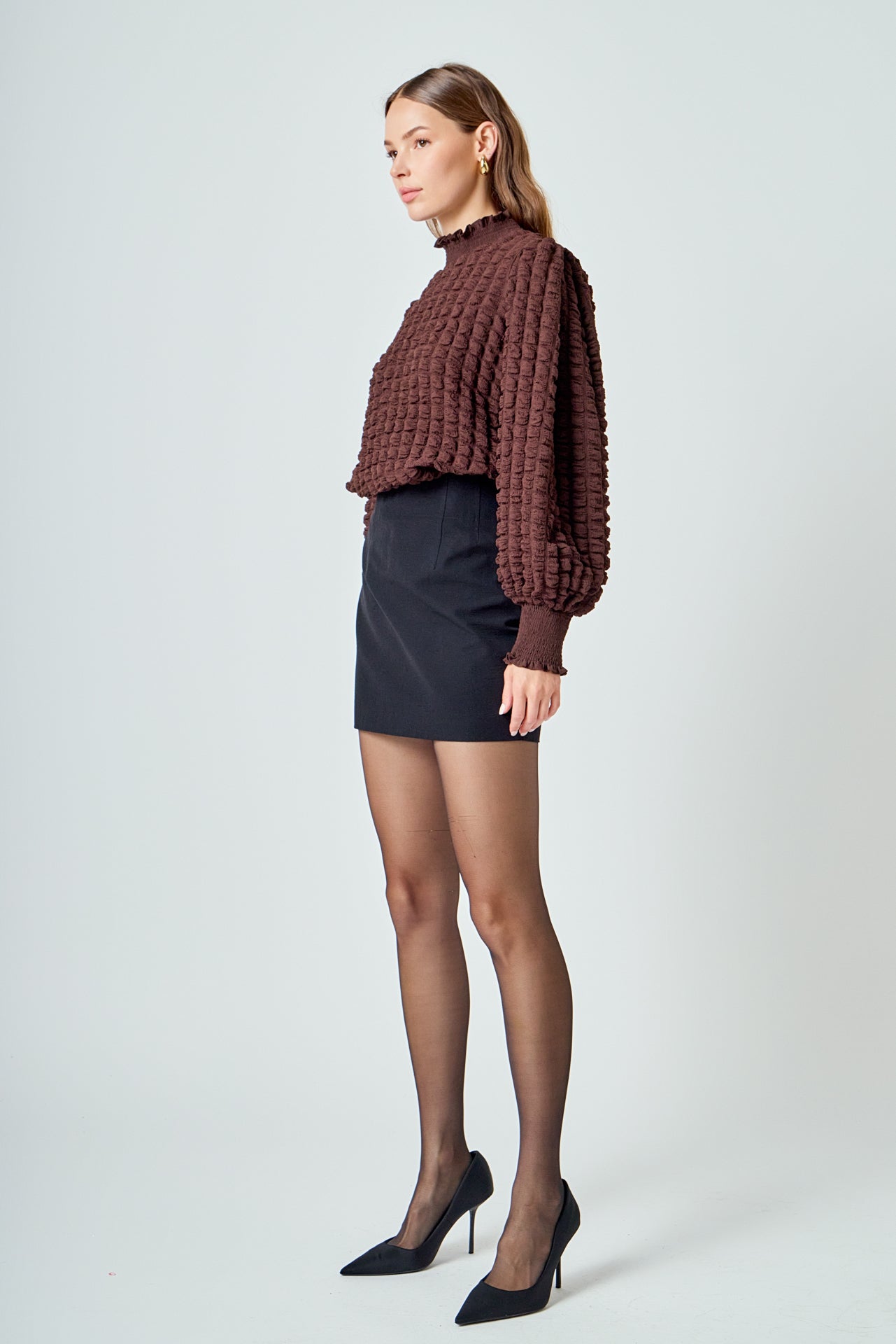 ENDLESS ROSE - Mock Neck Long-Sleeve Blouse - SHIRTS & BLOUSES available at Objectrare