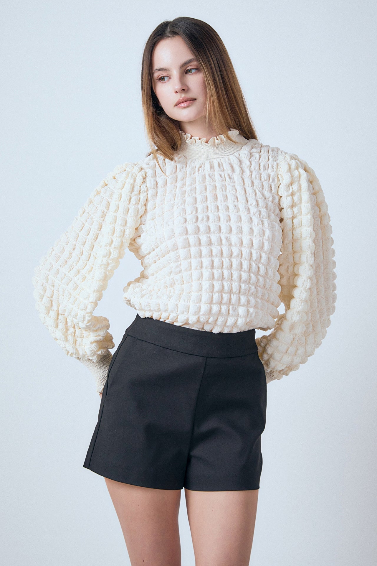 ENDLESS ROSE - Mock Neck Long-Sleeve Blouse - SHIRTS & BLOUSES available at Objectrare