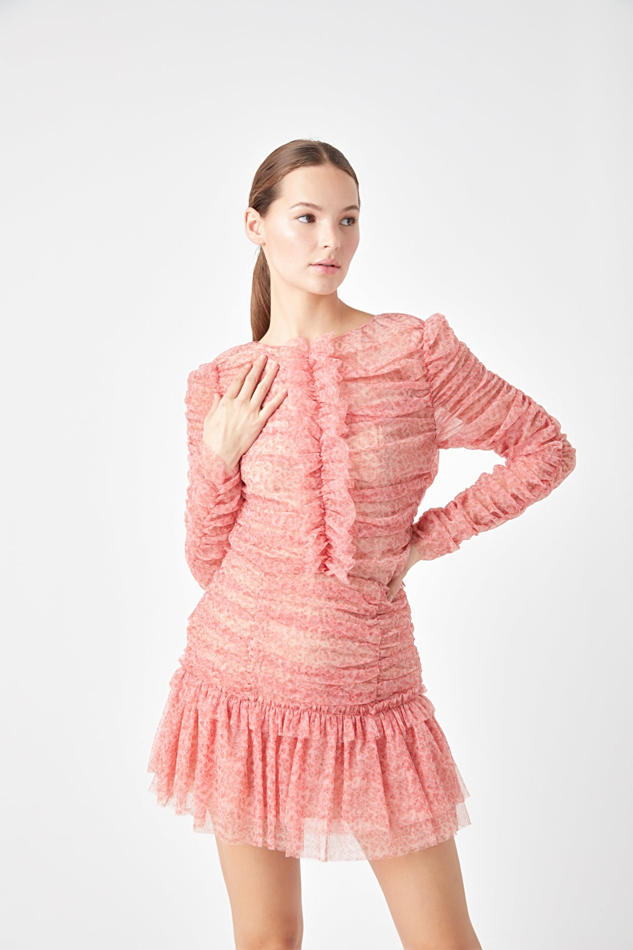 ENDLESS ROSE - Floral Tulle Long Sleeve Top - TOPS available at Objectrare