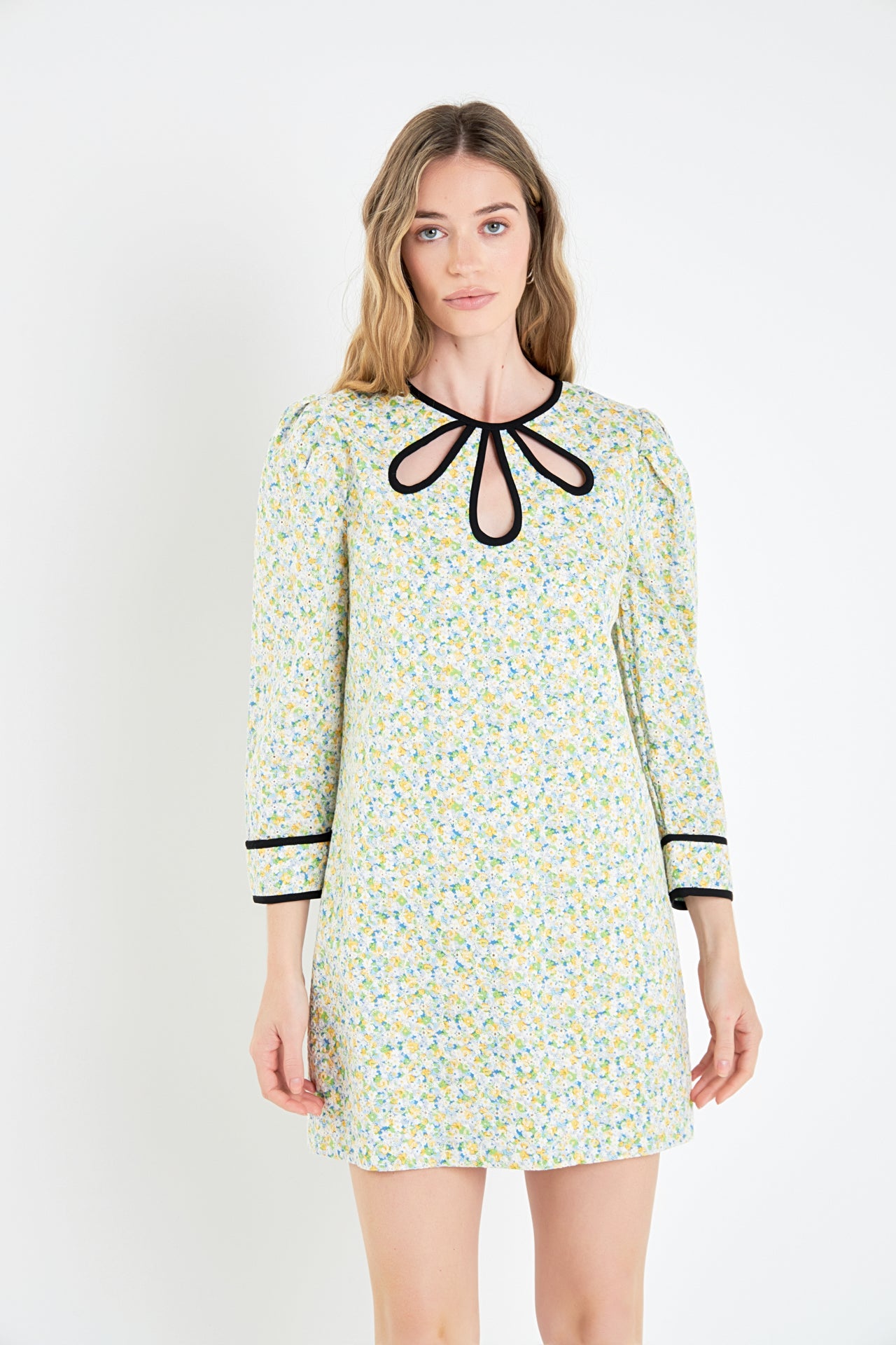 ENGLISH FACTORY - Contrast Binding Floral Mini Dress - DRESSES available at Objectrare