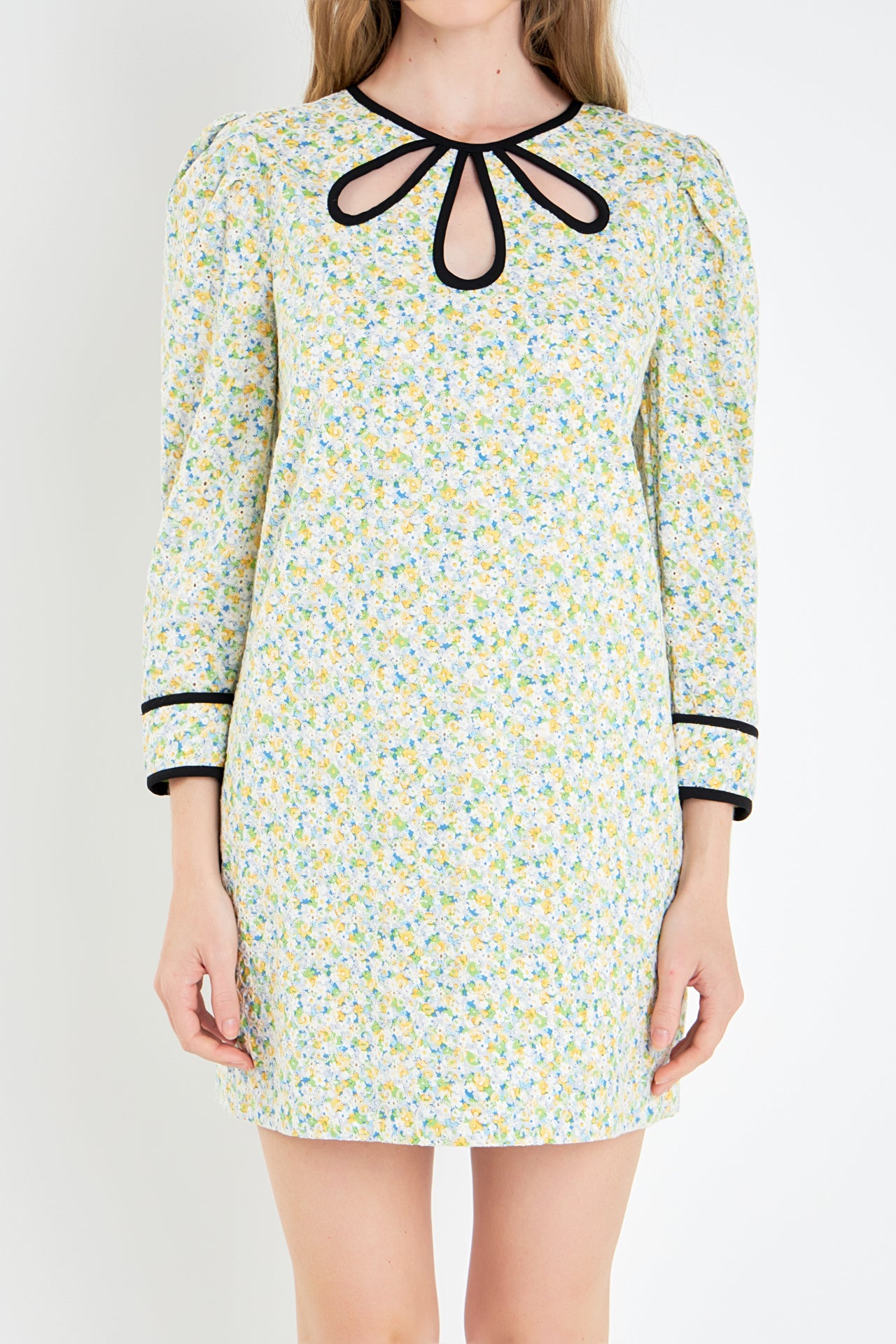 ENGLISH FACTORY - Contrast Binding Floral Mini Dress - DRESSES available at Objectrare