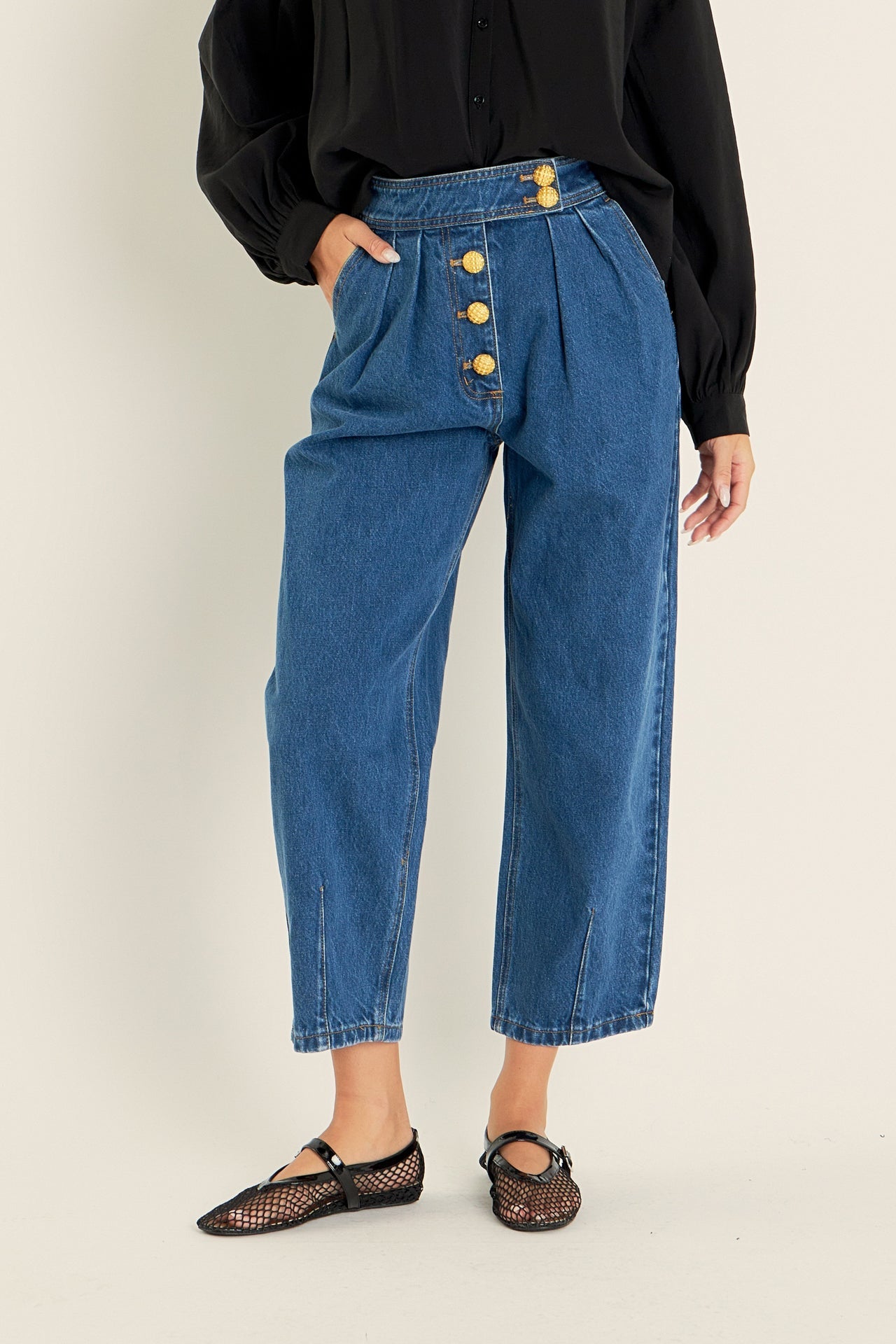 ENGLISH FACTORY - Premium Denim Cropped Trousers - JEANS available at Objectrare