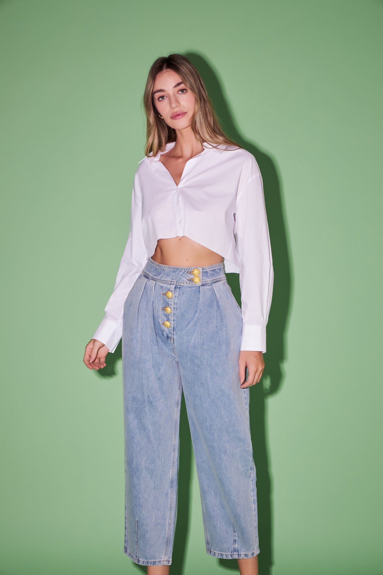 ENGLISH FACTORY - Premium Denim Cropped Trousers - JEANS available at Objectrare