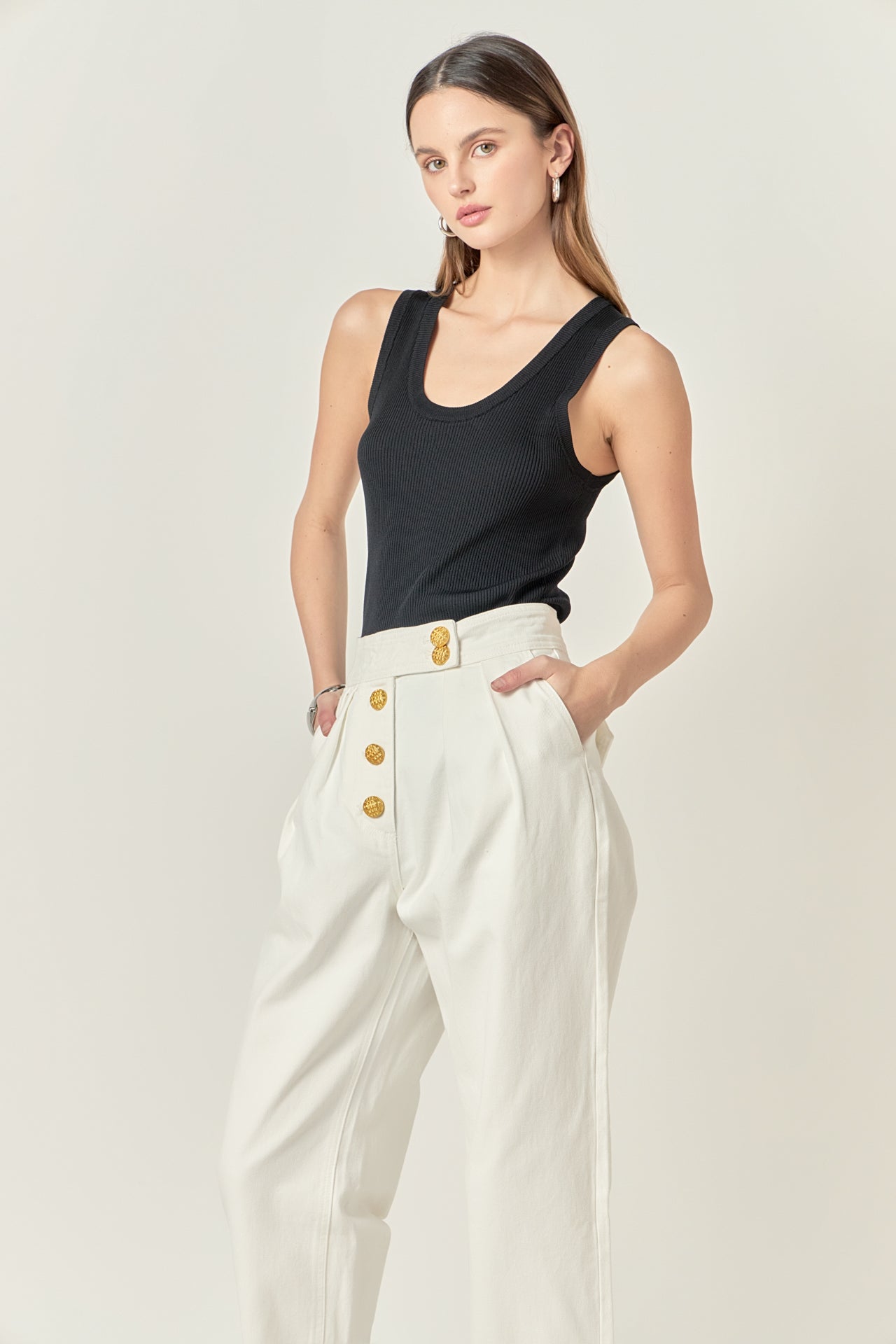 ENGLISH FACTORY - Premium Denim Cropped Trousers - JEANS available at Objectrare