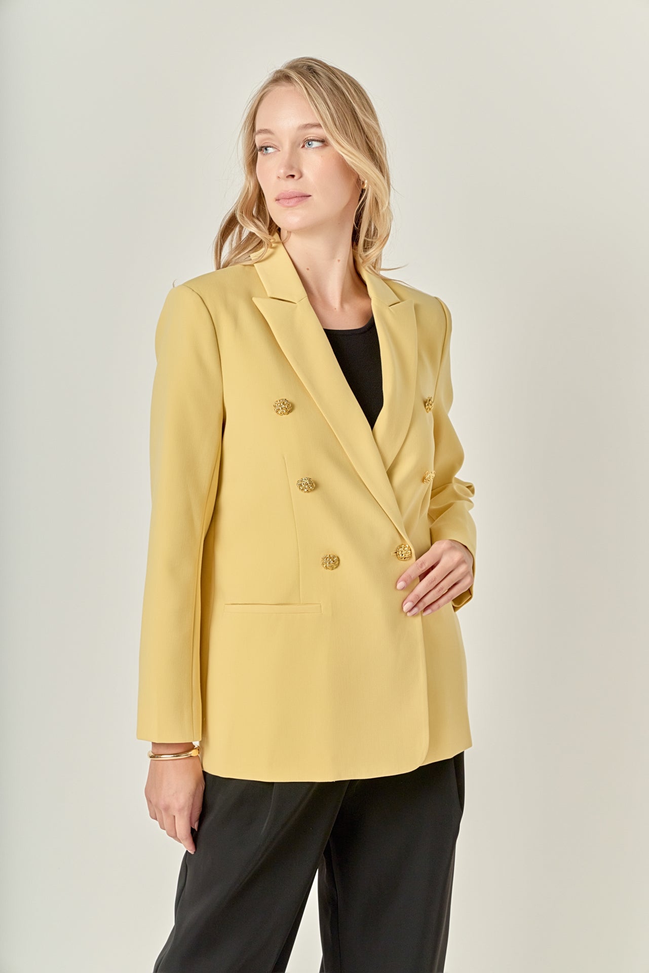 ENGLISH FACTORY - Gold Buttoned Structured Blazer - BLAZERS available at Objectrare