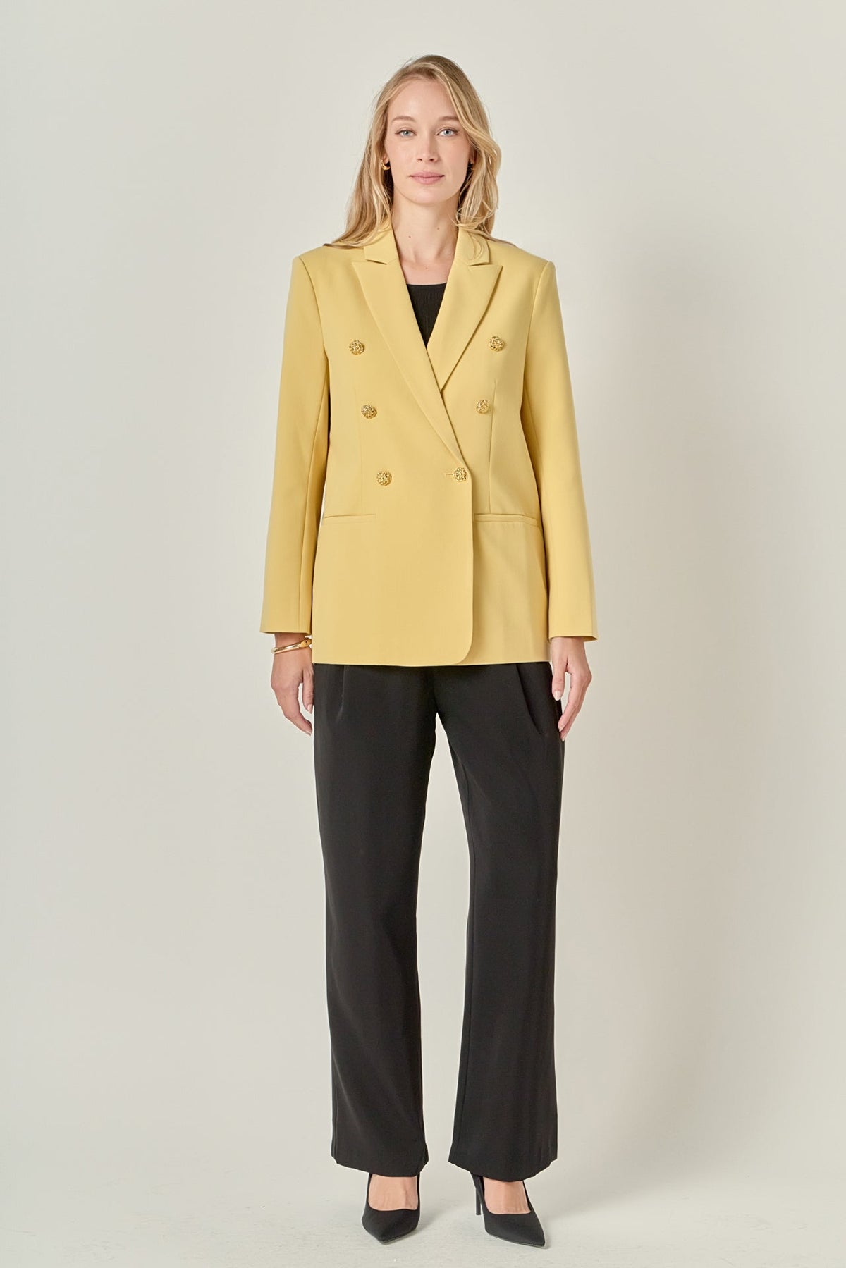 ENGLISH FACTORY - Gold Buttoned Structured Blazer - BLAZERS available at Objectrare