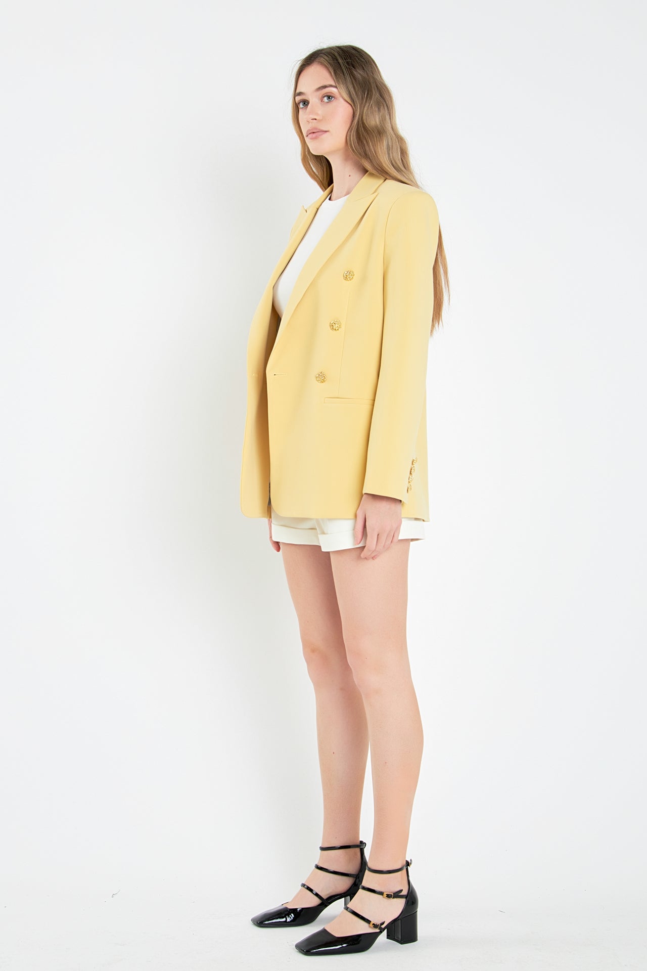 ENGLISH FACTORY - Gold Buttoned Structured Blazer - BLAZERS available at Objectrare