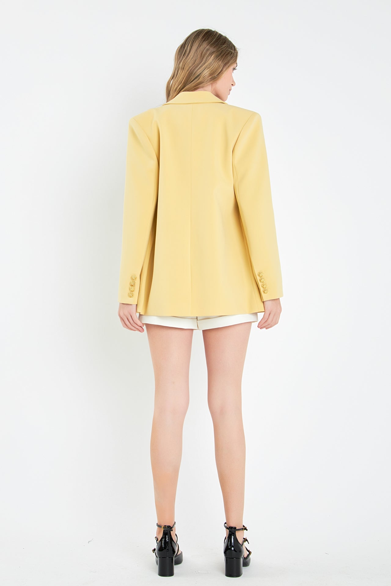 ENGLISH FACTORY - Gold Buttoned Structured Blazer - BLAZERS available at Objectrare